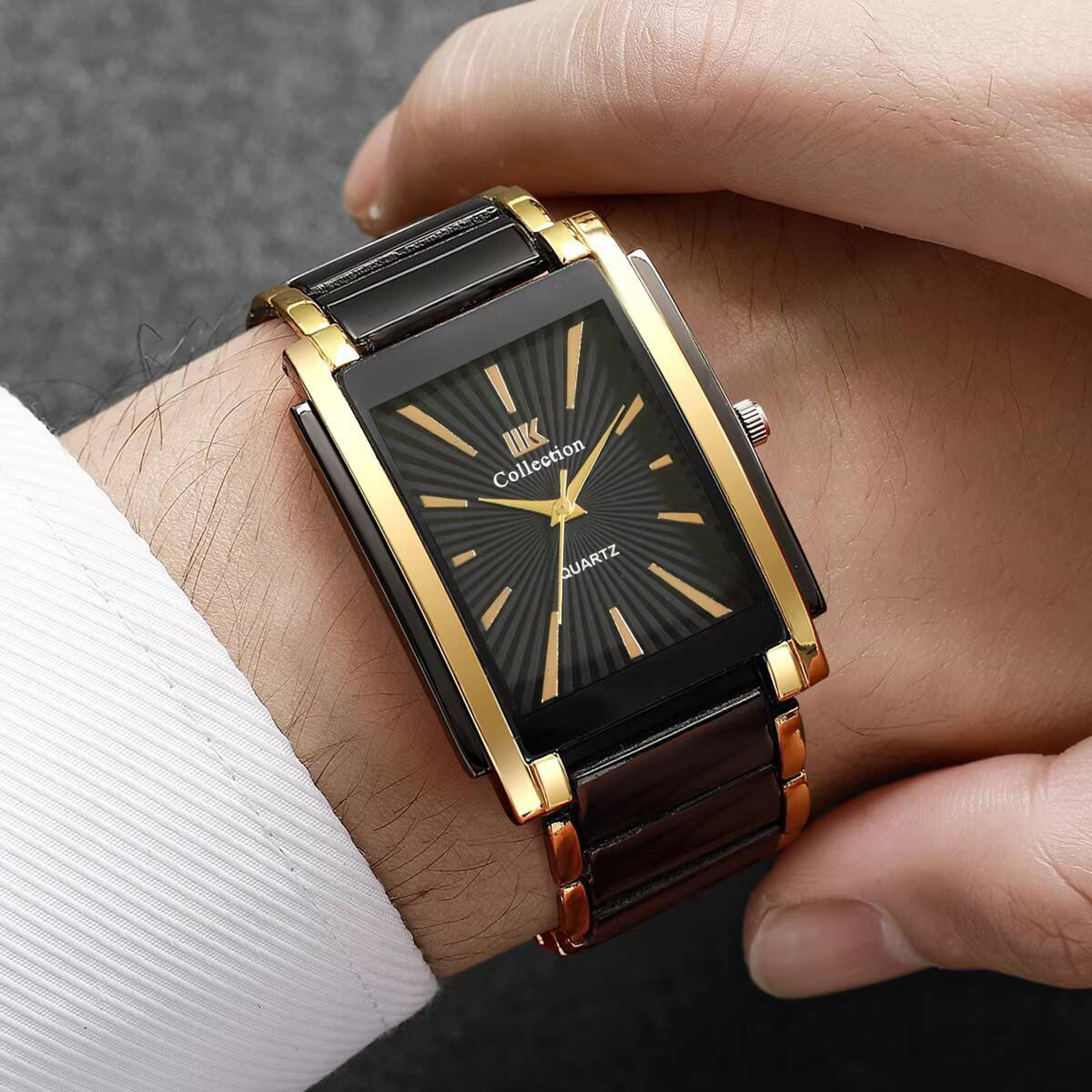 luxury rectangle mens quartz watch stainless steel business wristwatch