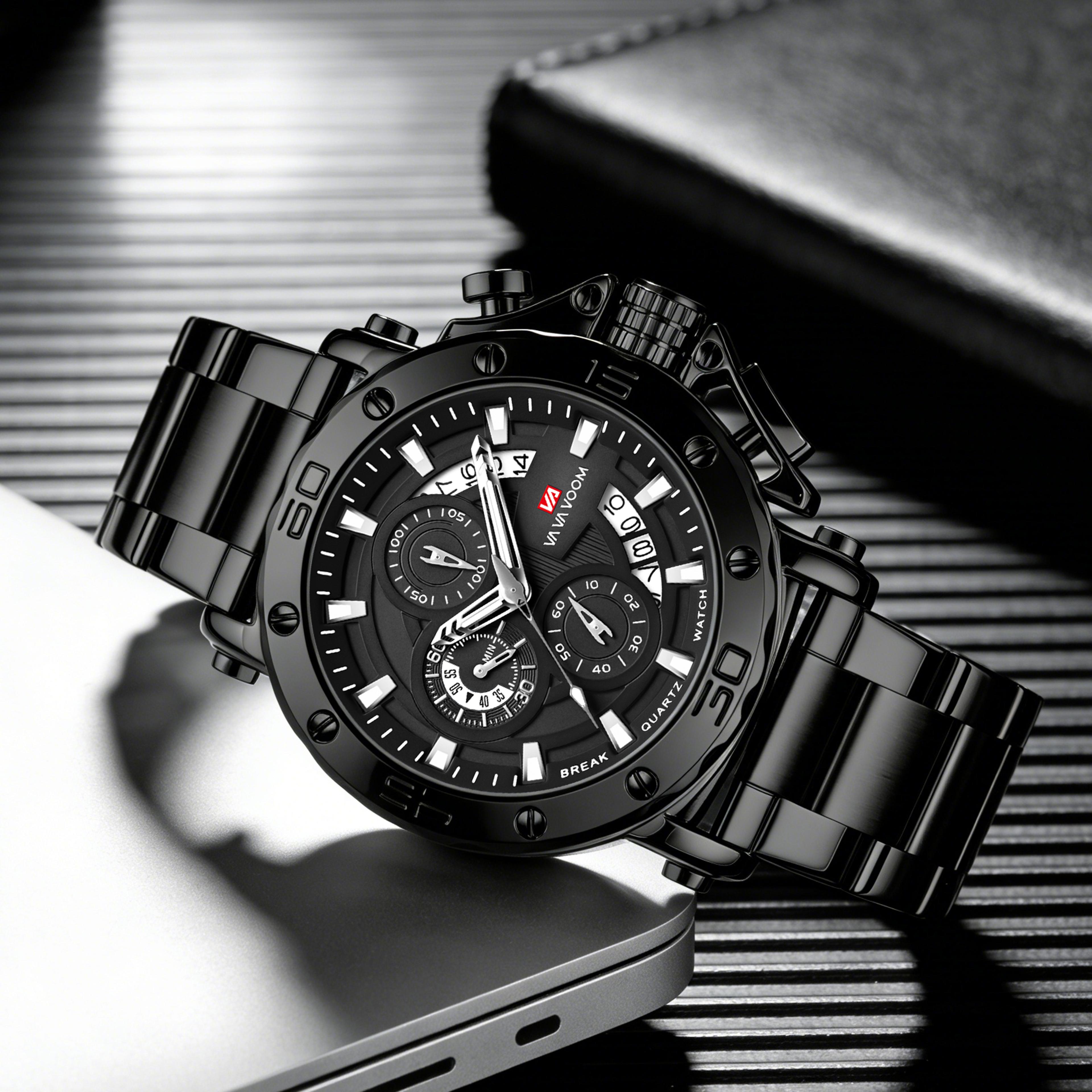 luxury mens chronograph watch waterproof quartz stainless steel luminous calendar watch