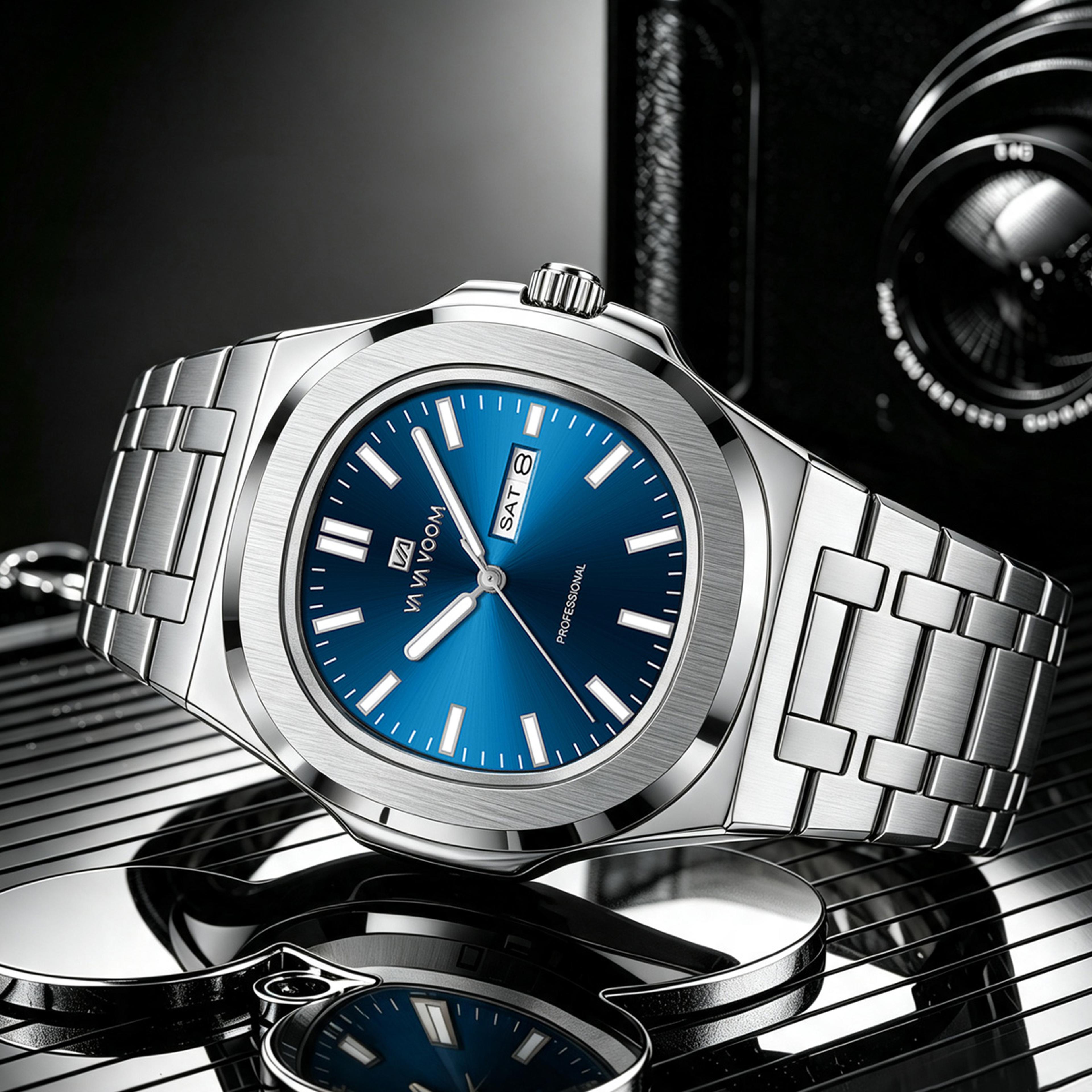 luxury stainless steel quartz watch for men with luminous waterproof design