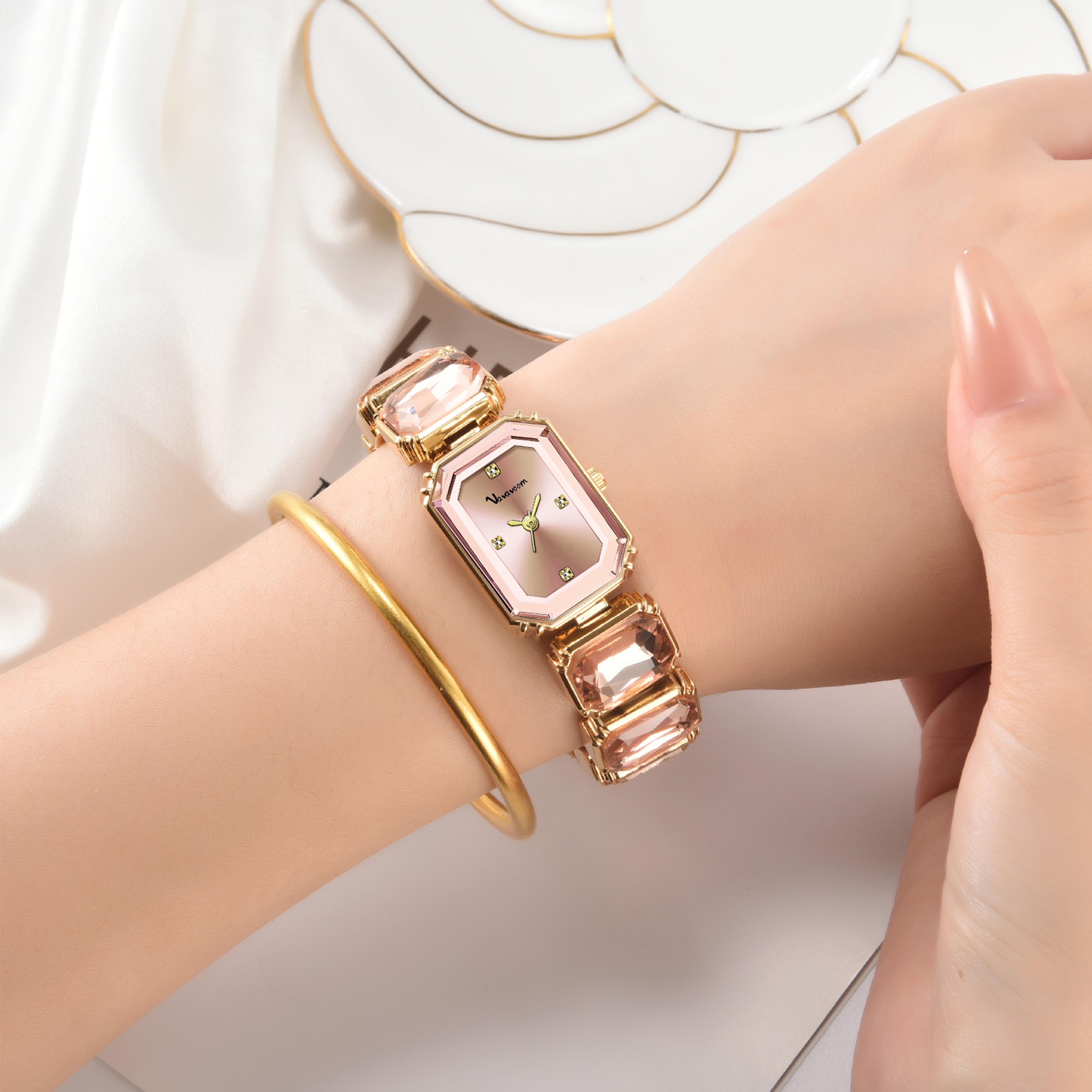 luxury gold square womens quartz watch diamond mesh strap dress watch