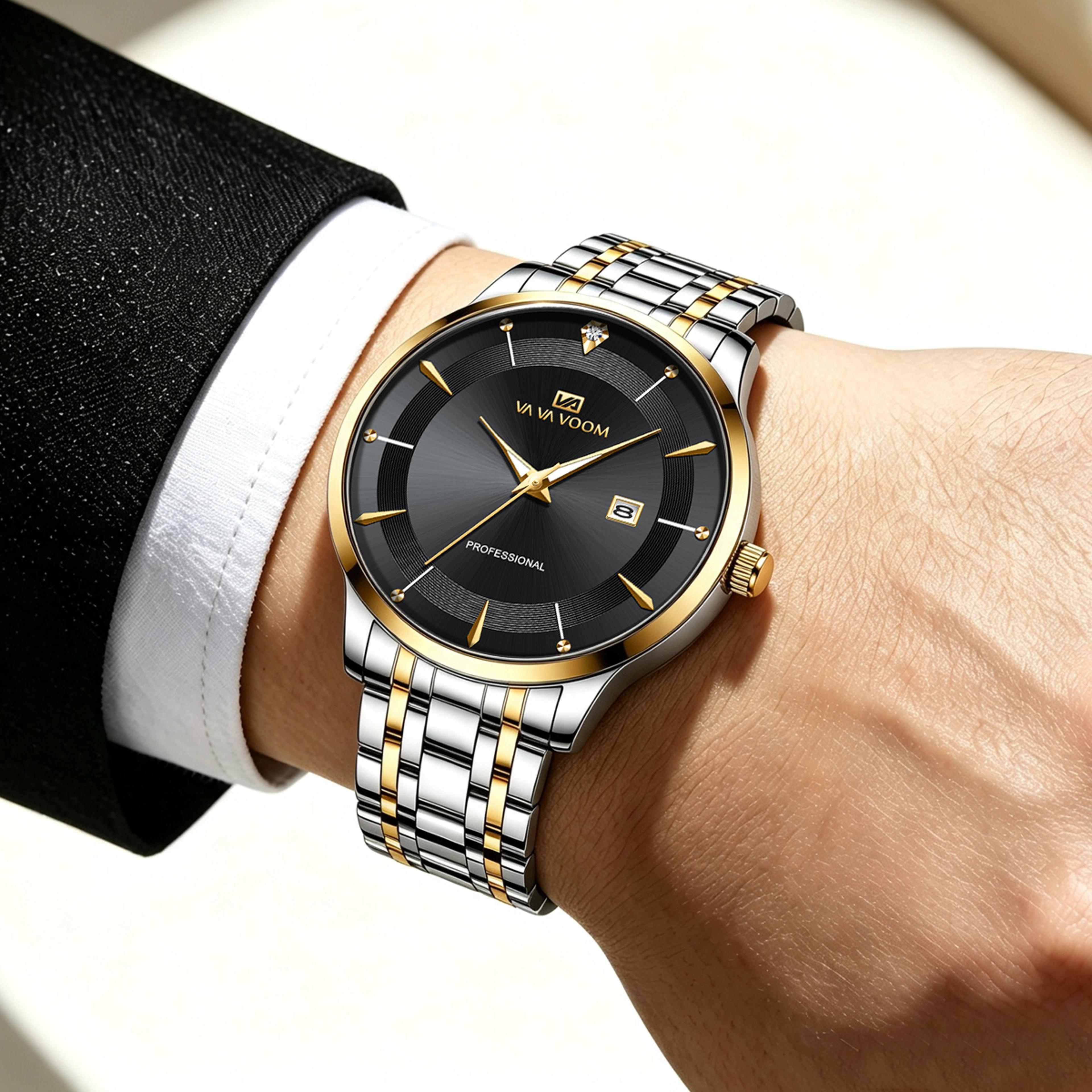 luxury blue gold mens stainless steel rhinestone quartz watch