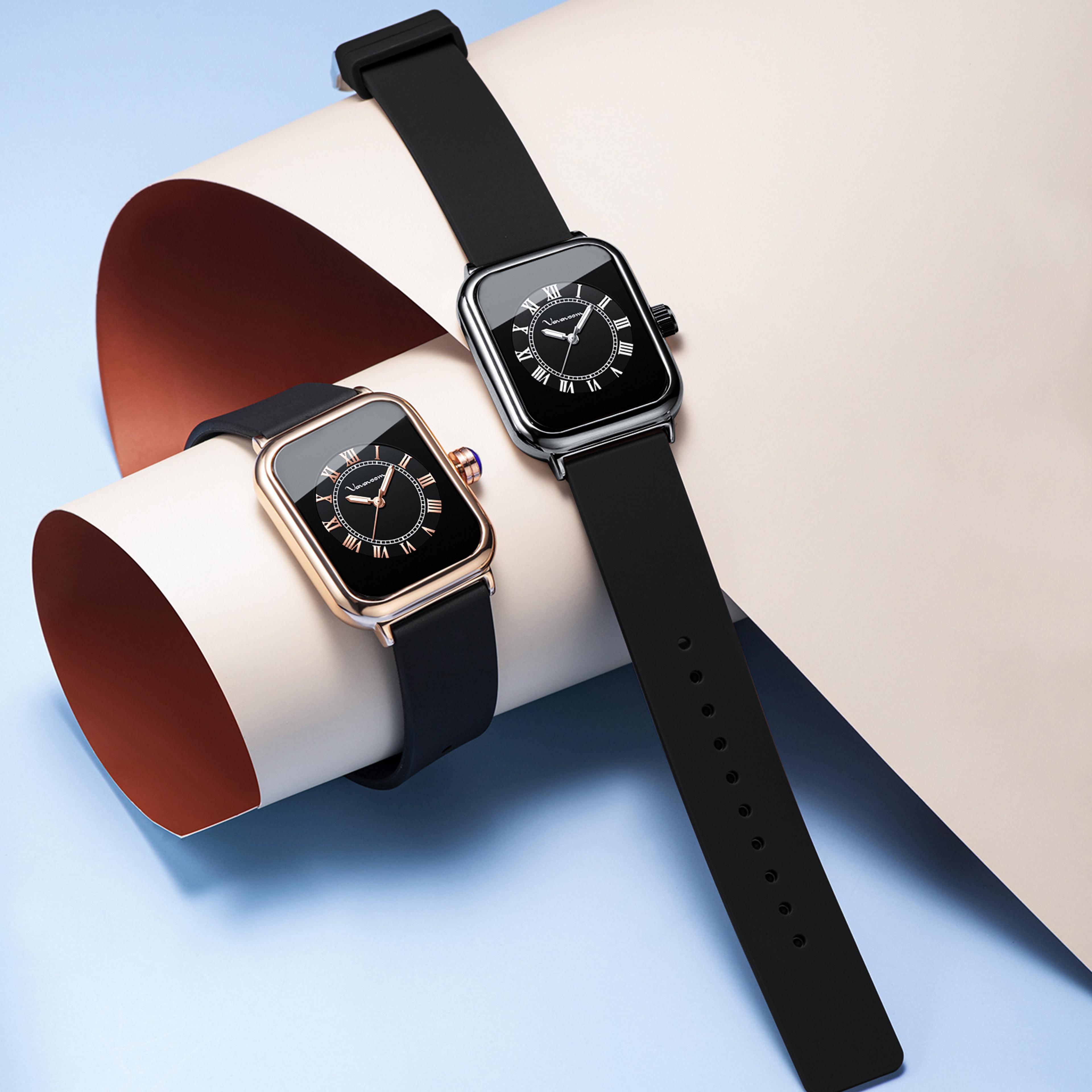 rose gold square women watch with silicone strap arabic numeral quartz design