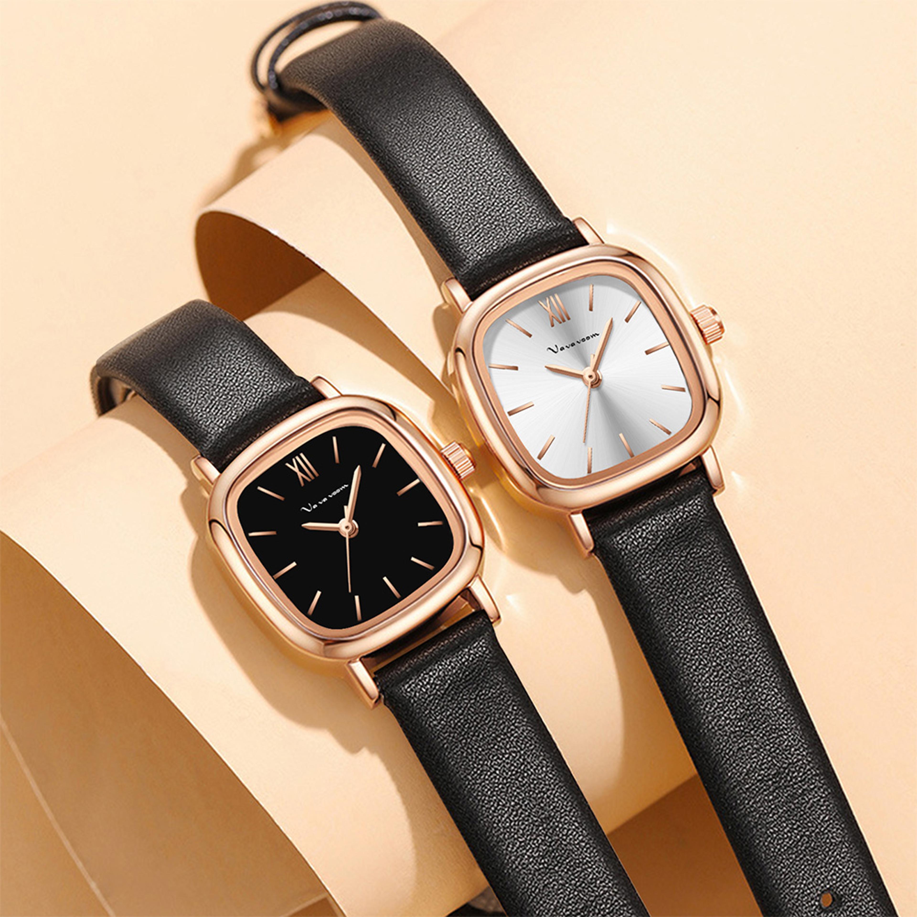 rose gold square dial womens minimalist watch with leather strap and water resistance