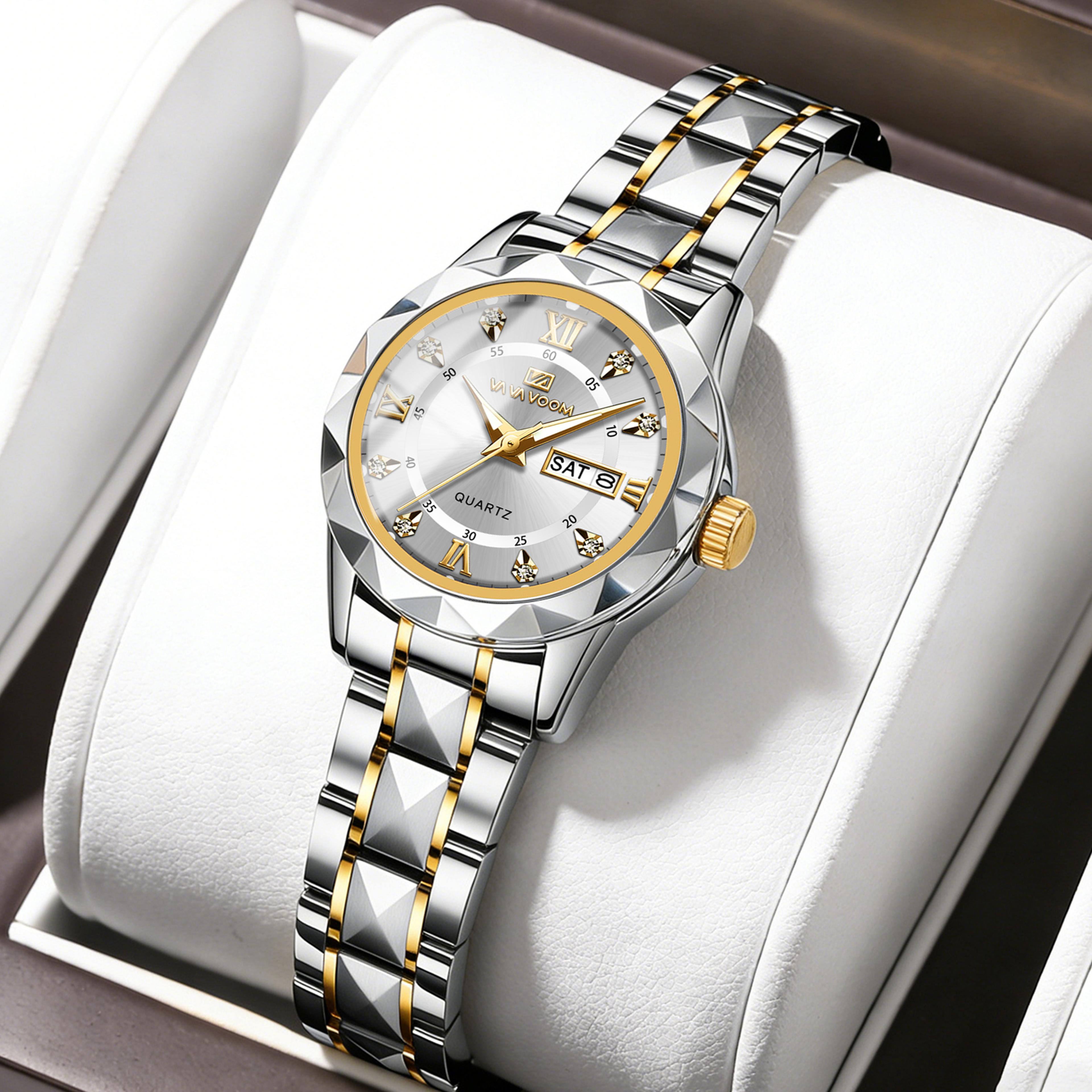 luxury rhinestone watch for women stainless steel quartz dress watch