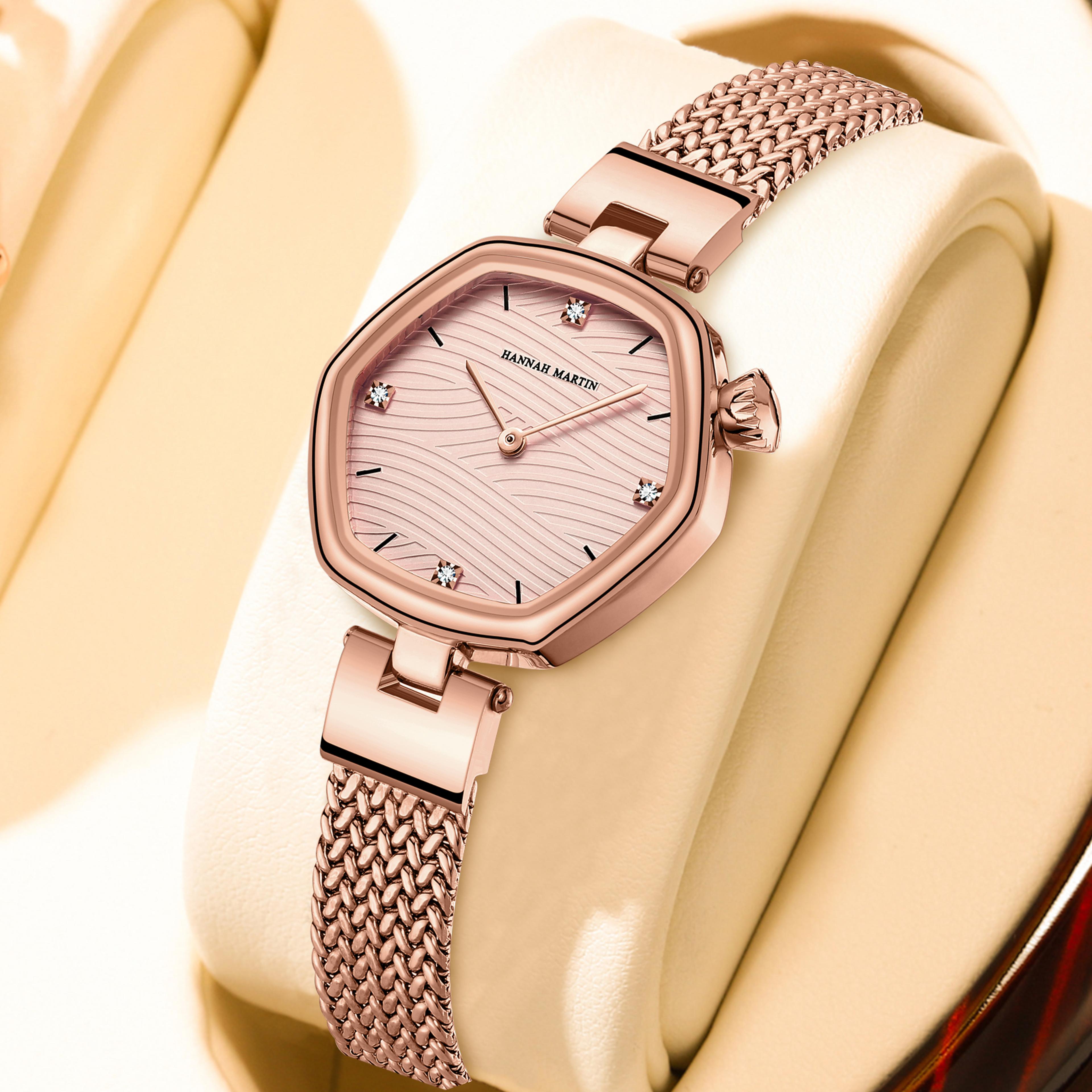 martin geometric womens quartz watch stainless steel mesh band