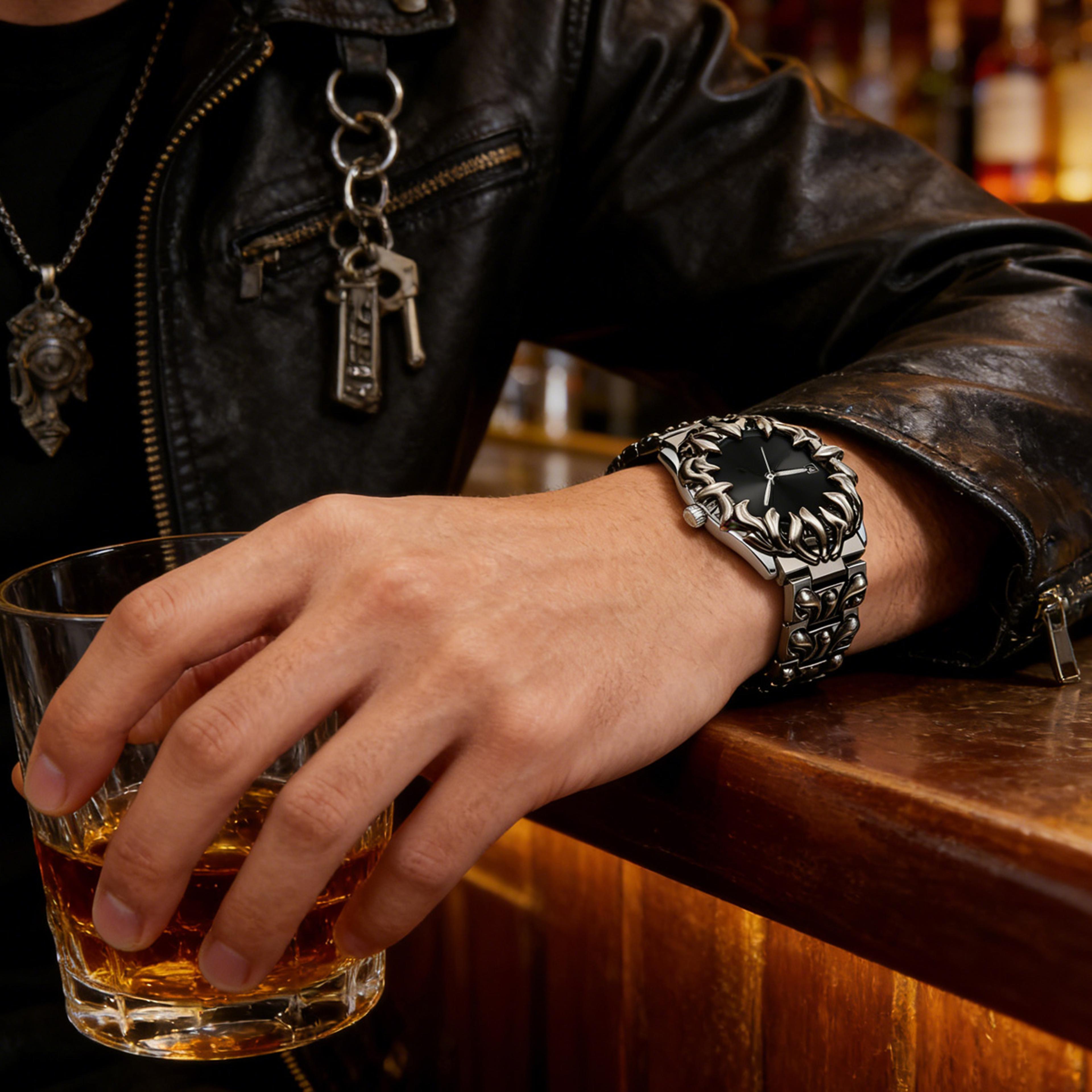 retro military mens quartz watch stainless steel thorn design