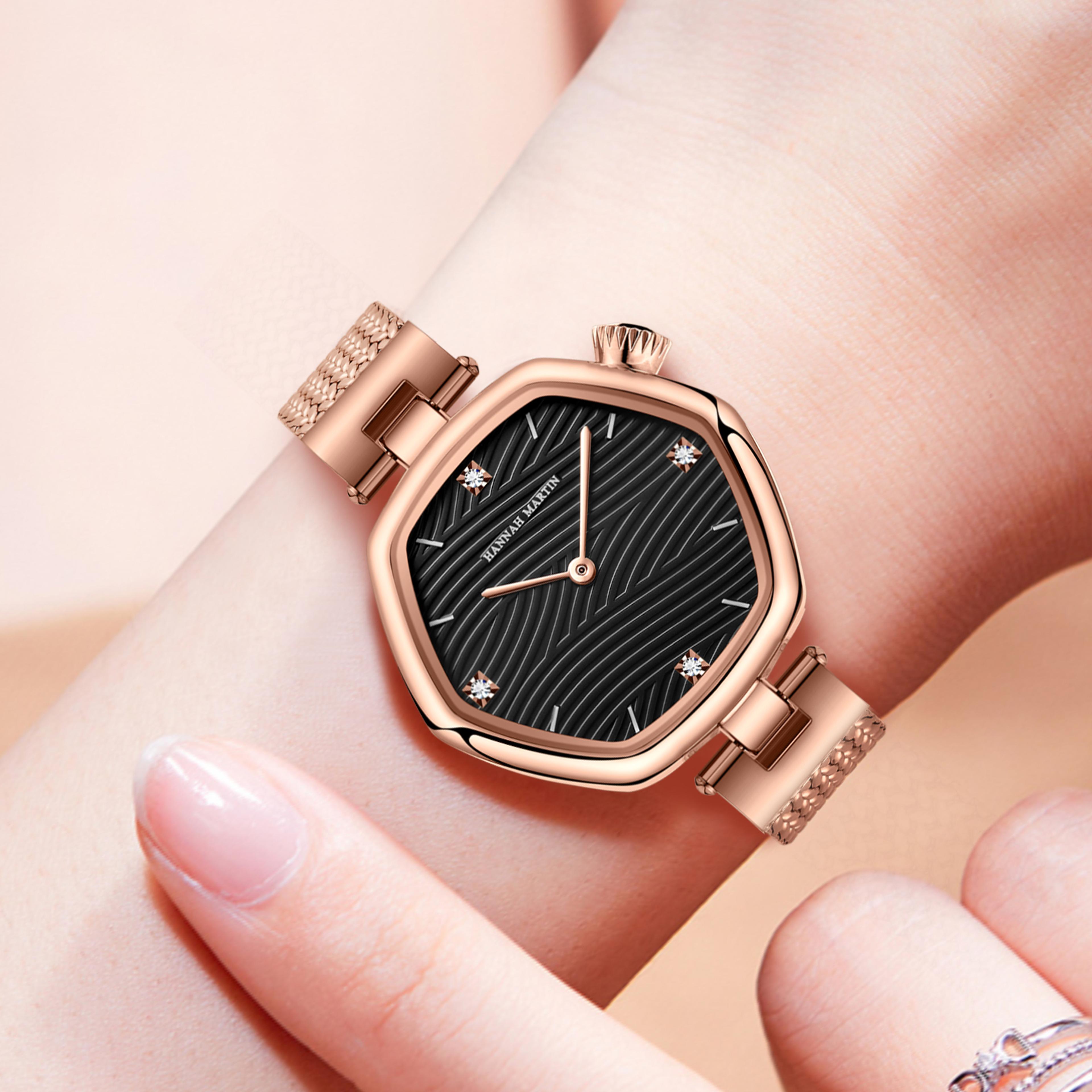martin womens rose gold mesh quartz watch stainless steel luxury dress watch