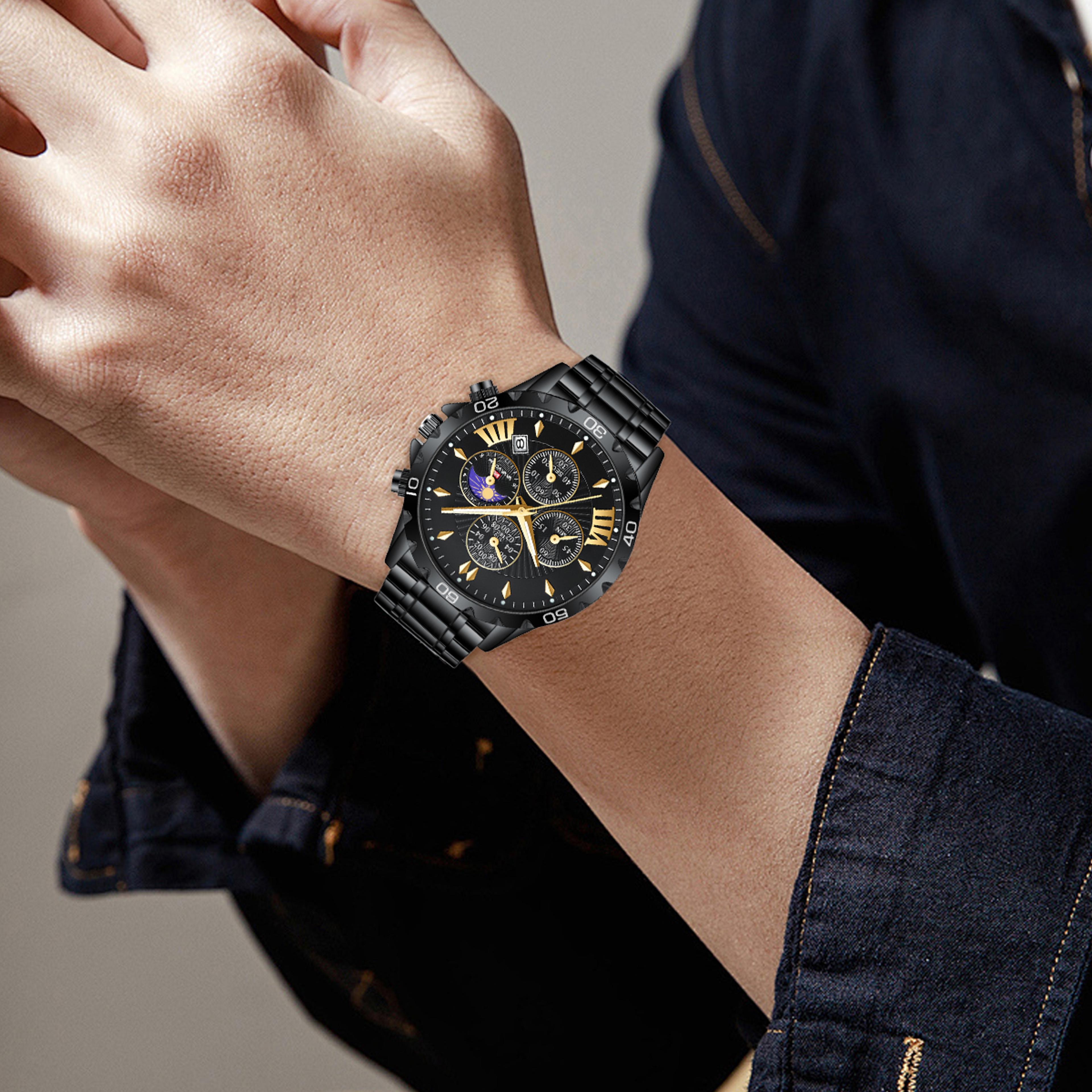 mens chronograph watch stainless steel luminous waterproof quartz watch