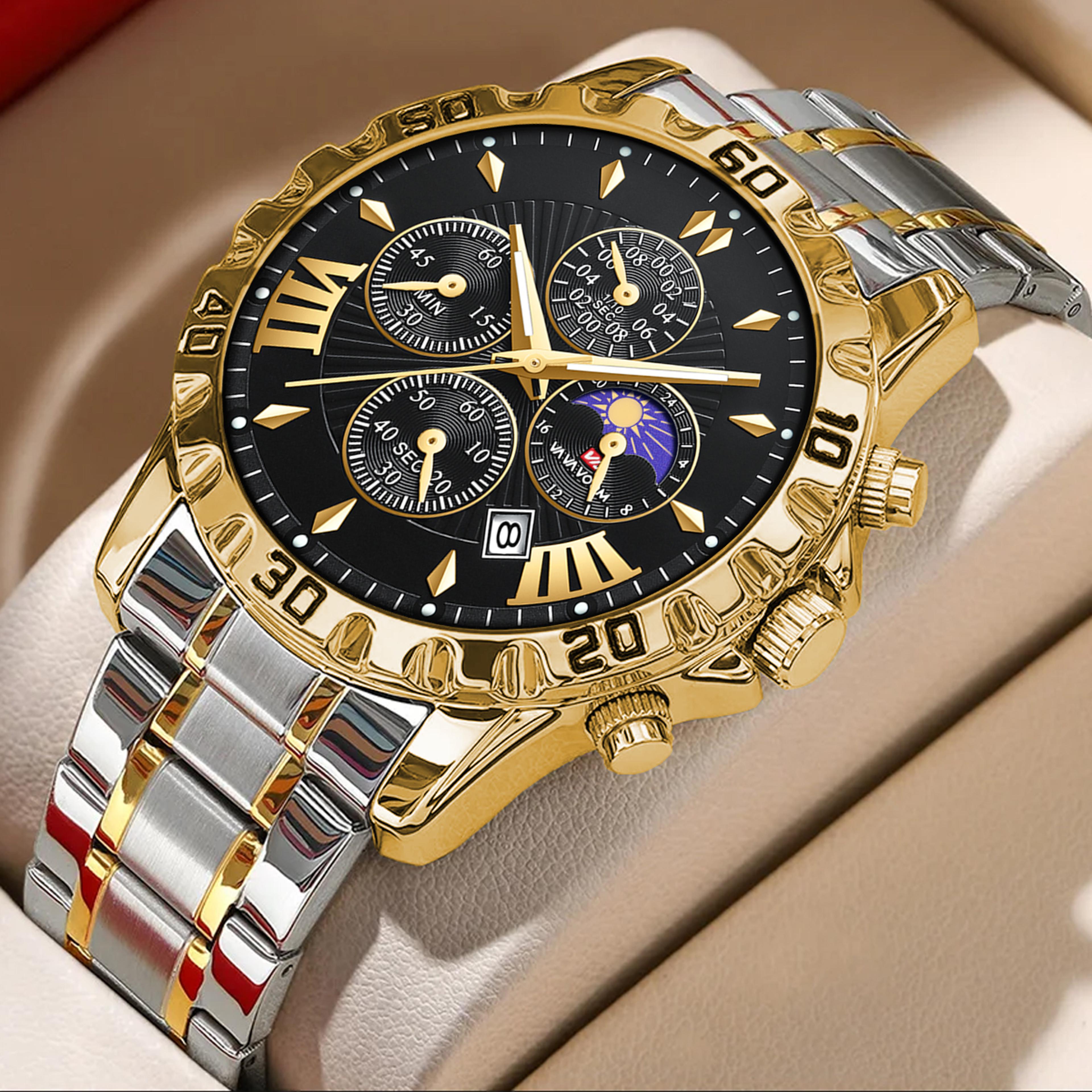 multifunction mens quartz watch stainless steel sports watch with luminous display