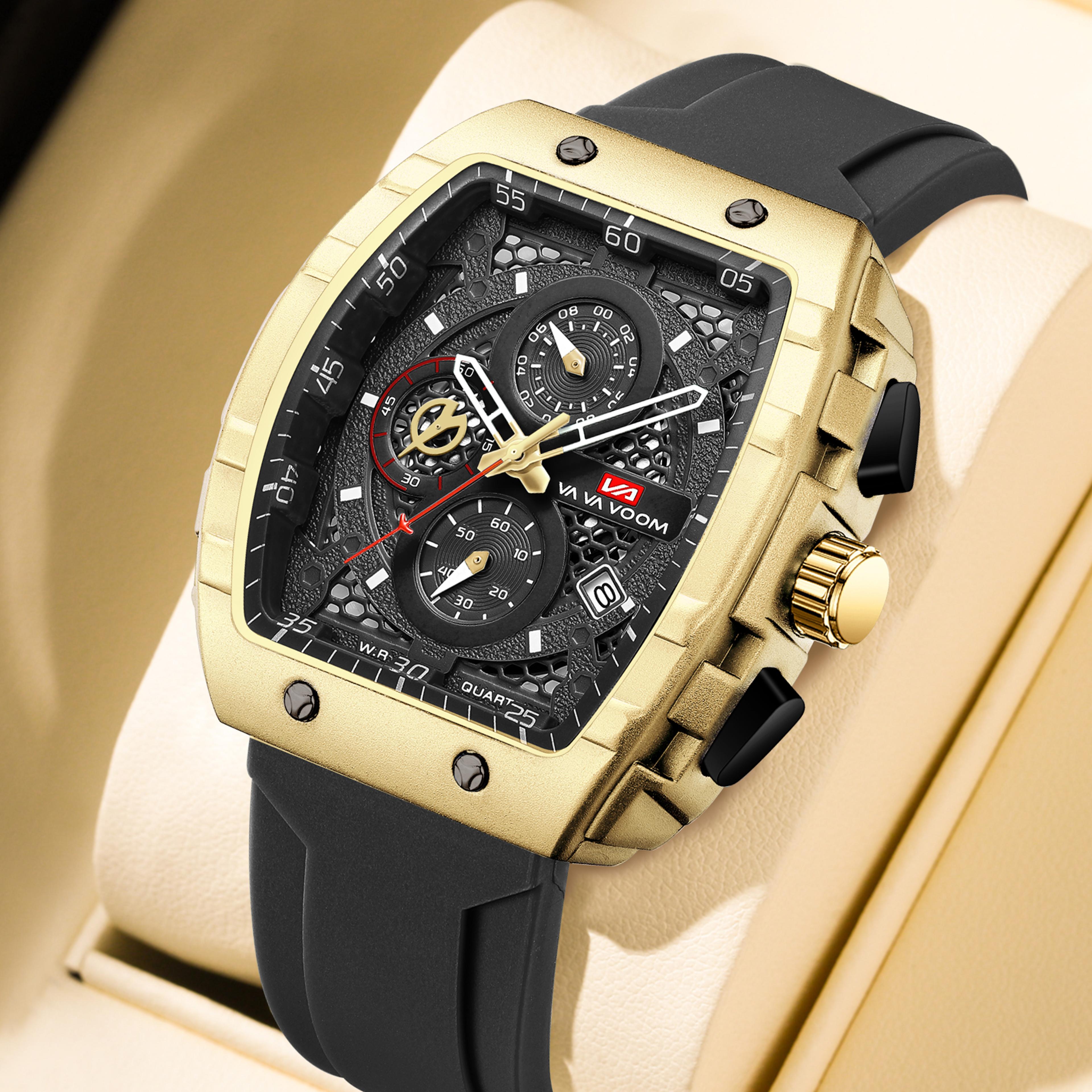large dial mens military sports watch with multifunction timing and silicone strap
