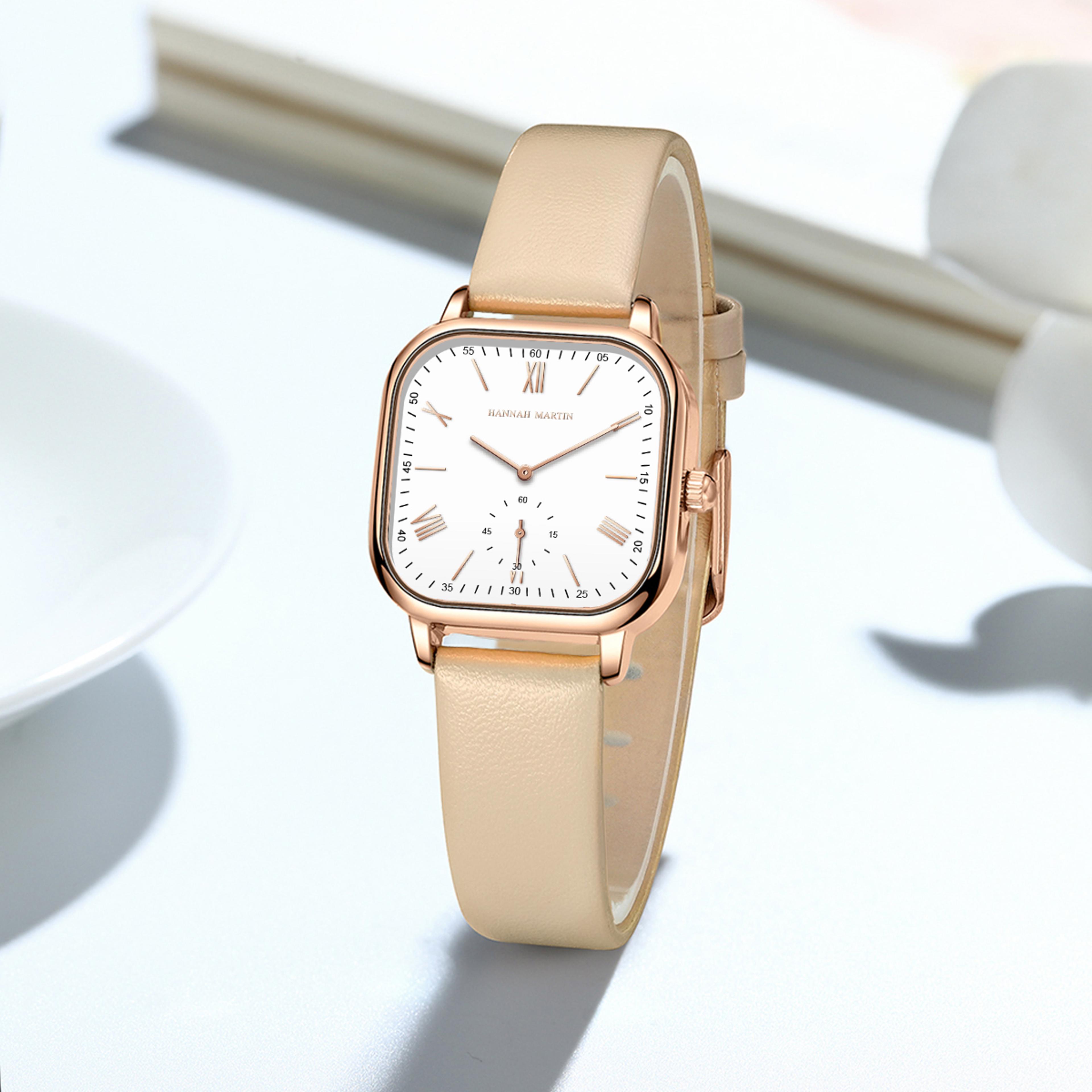 elegant womens square watch rose gold leather strap atm water resistant