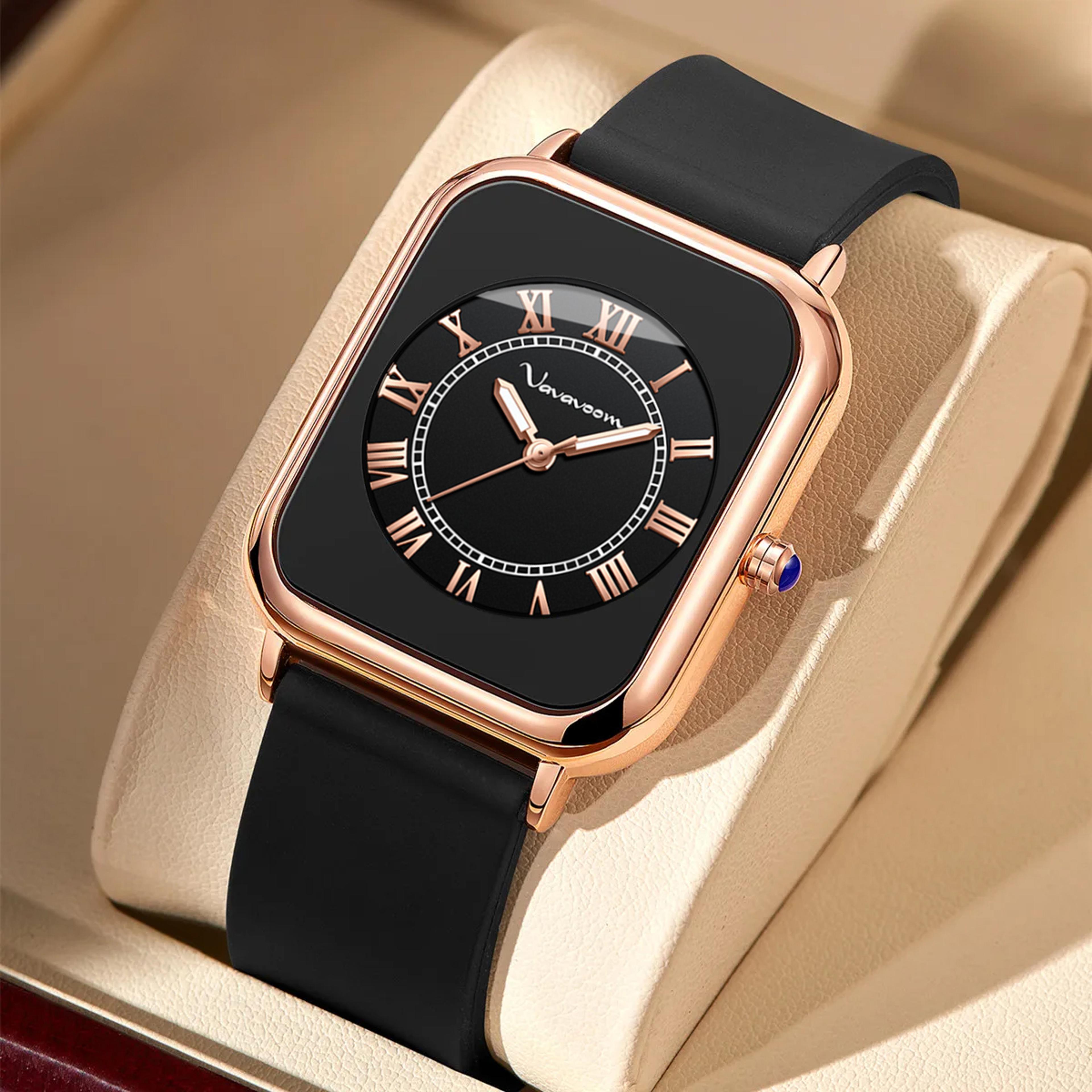 womens square quartz watch silicone strap rose gold fashion watch