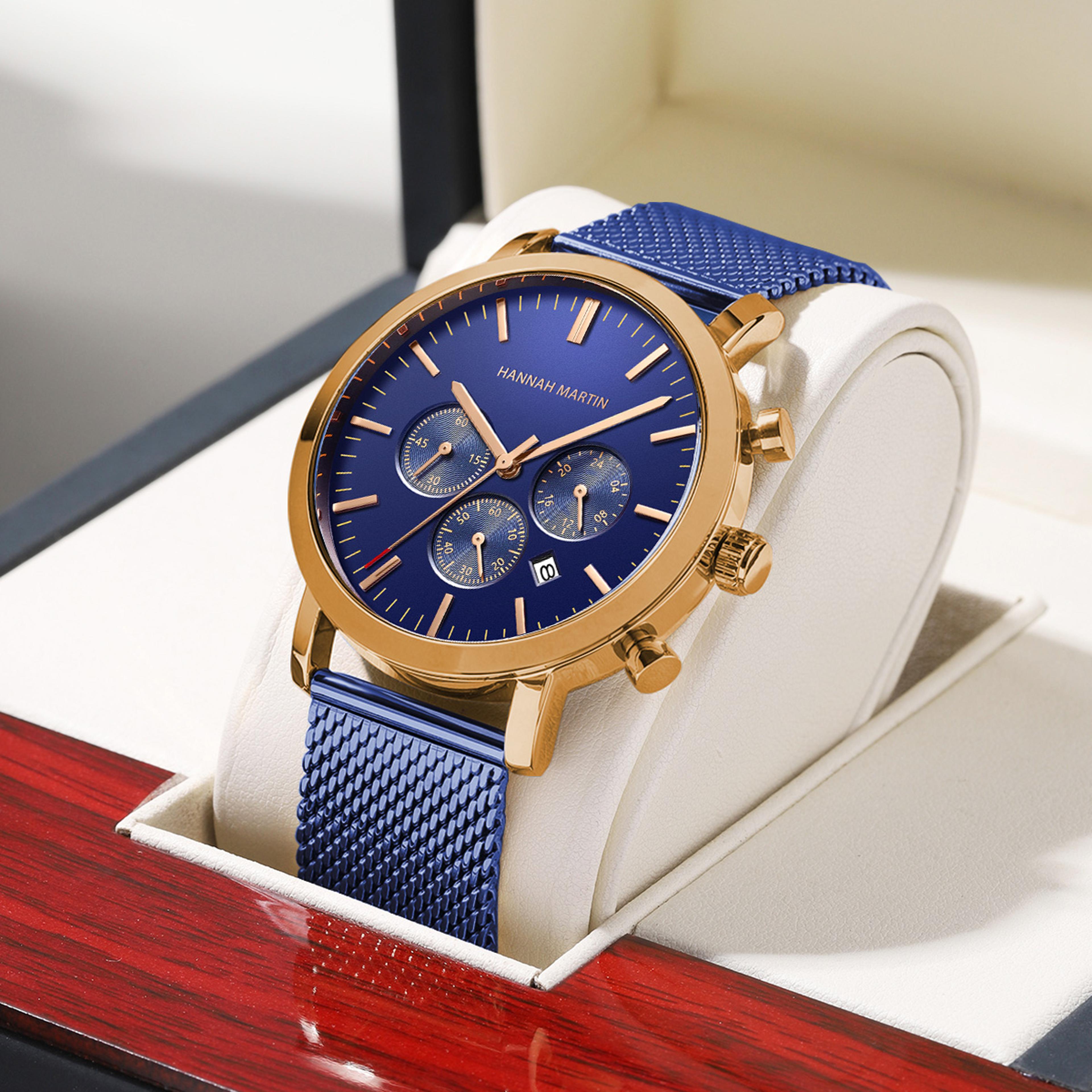 mens chronograph watch stainless steel mesh quartz watch