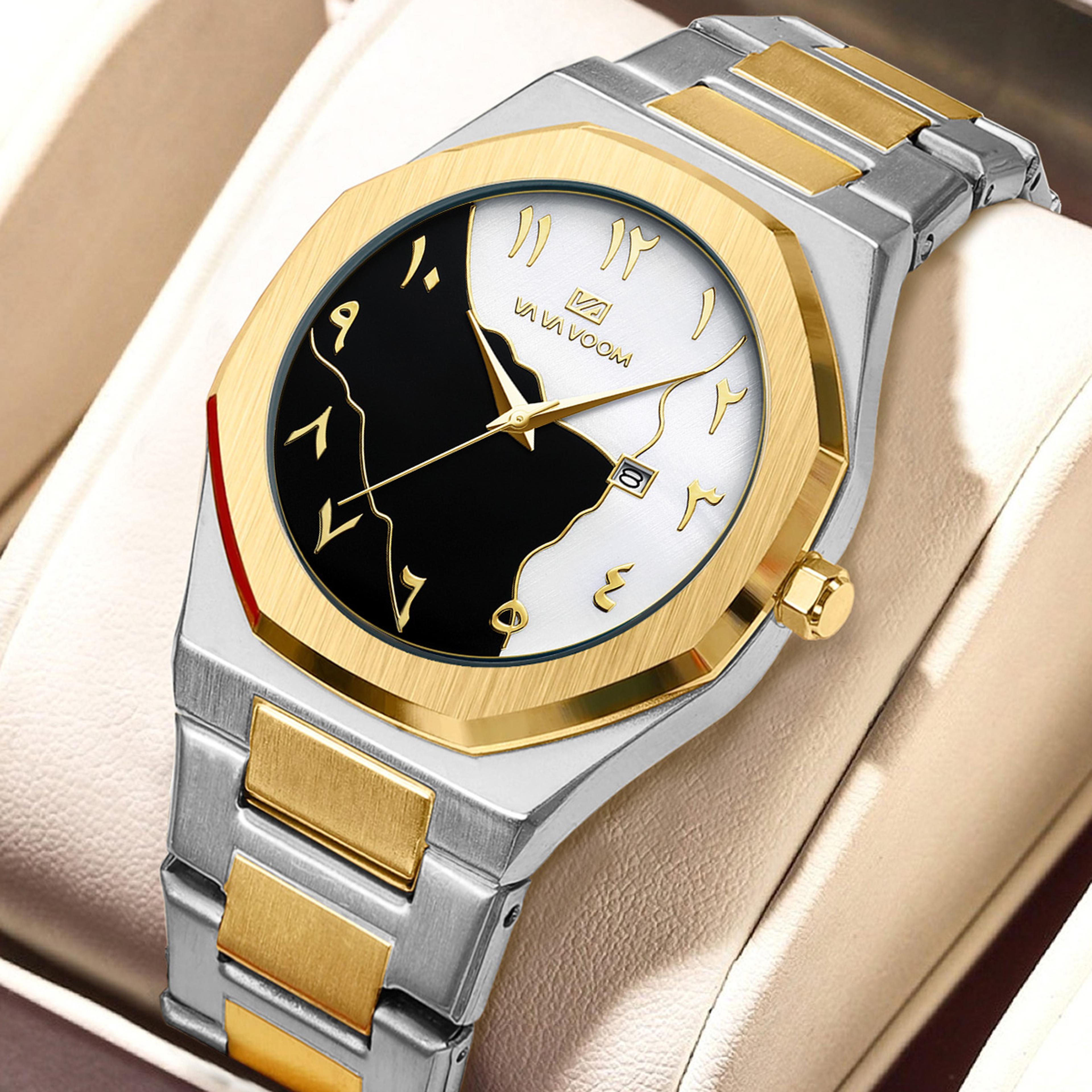 luxury gold marble dial men's quartz watch stainless steel business calendar watch