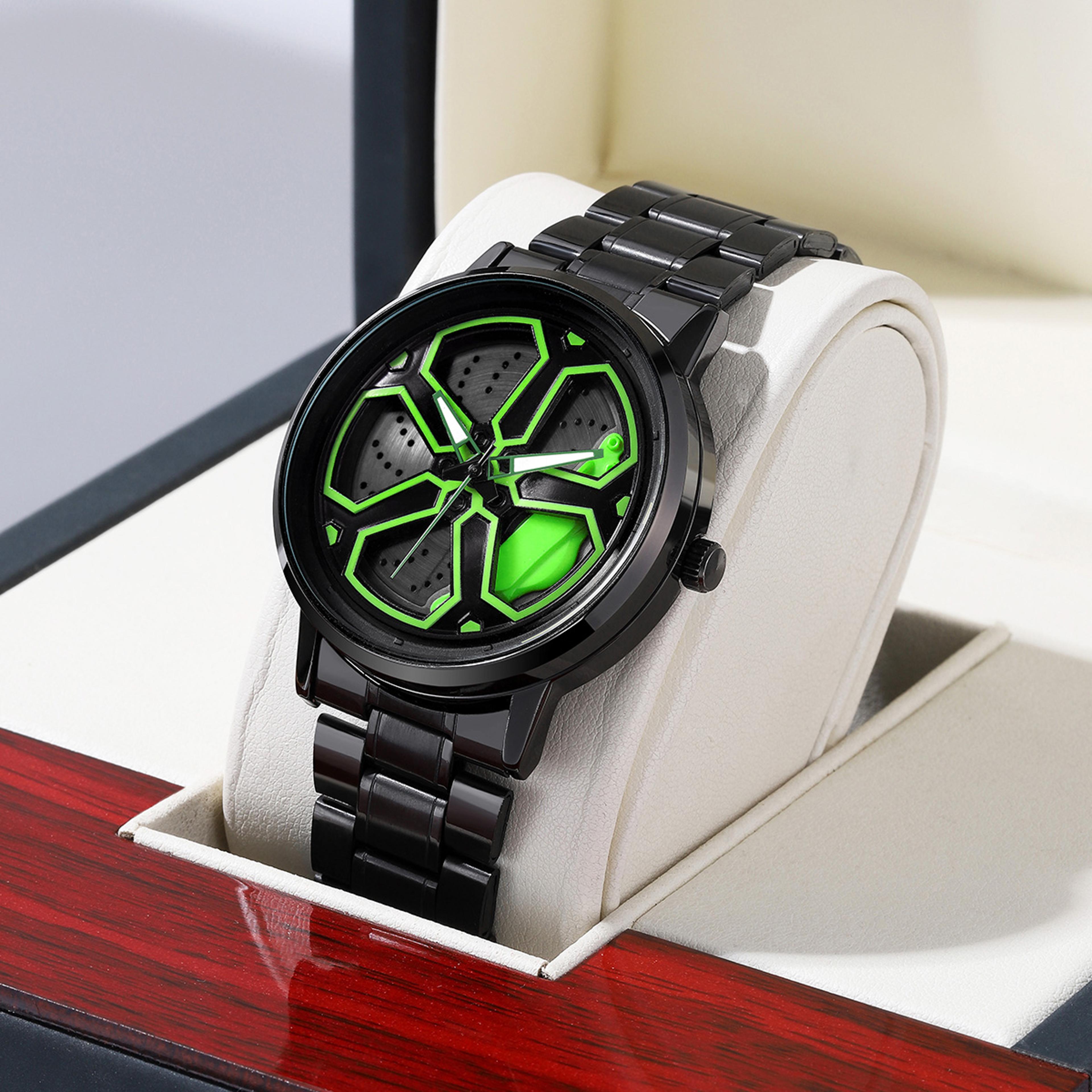 rotating dial quartz men watch black stainless steel sports fashion wristwatch
