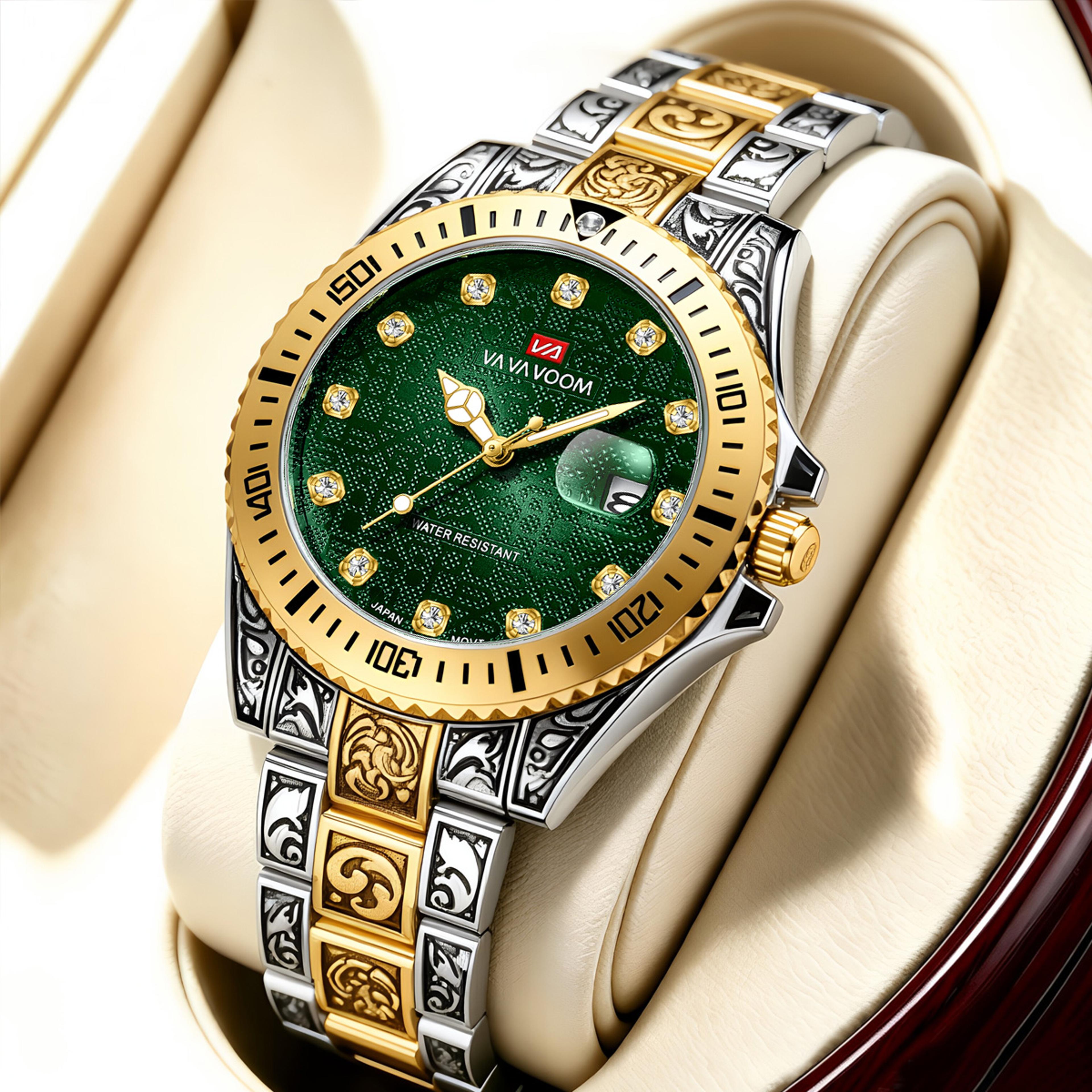 retro green dial mens diver watch stainless steel quartz business watch
