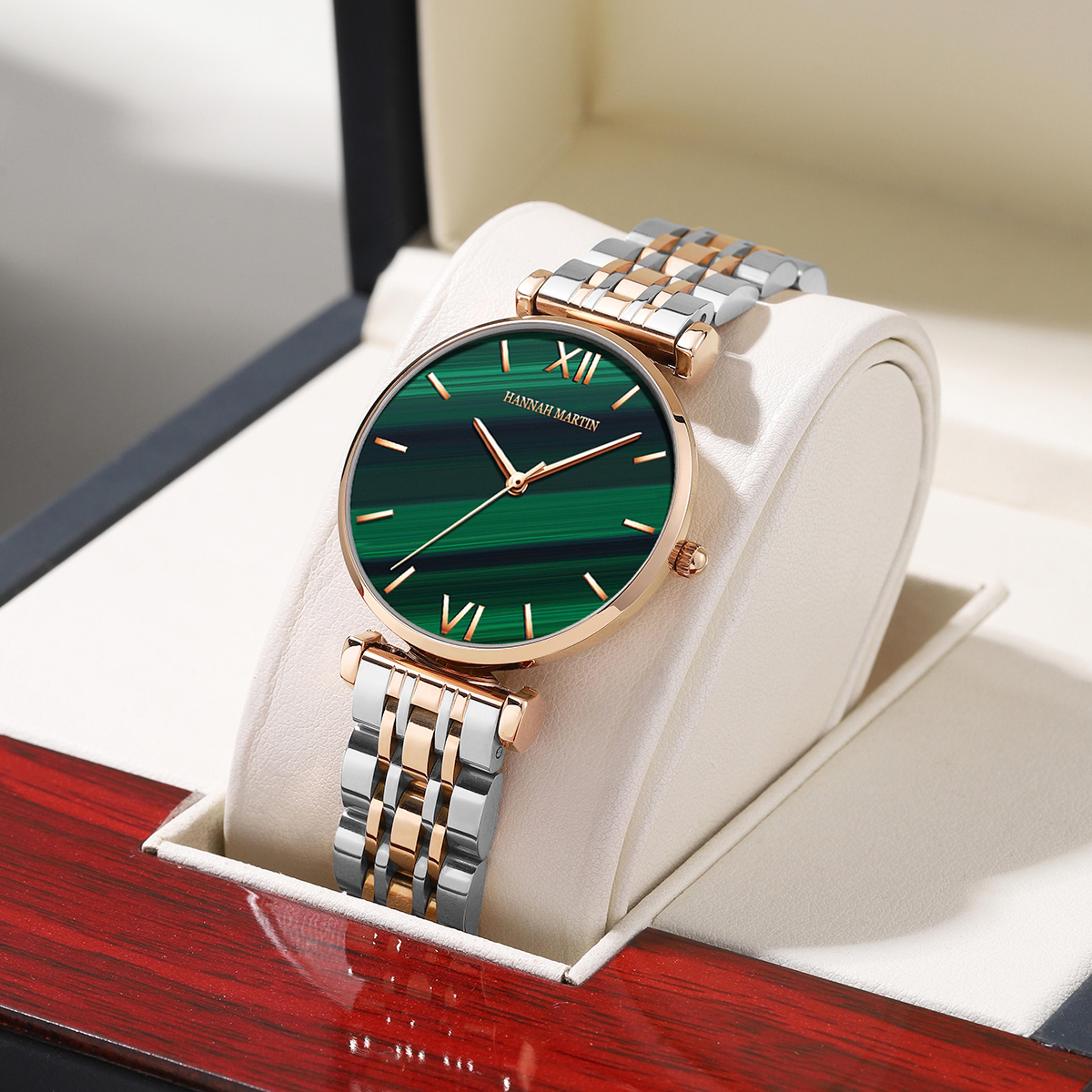 green malachite dial womens quartz watch stainless steel waterproof bracelet watch