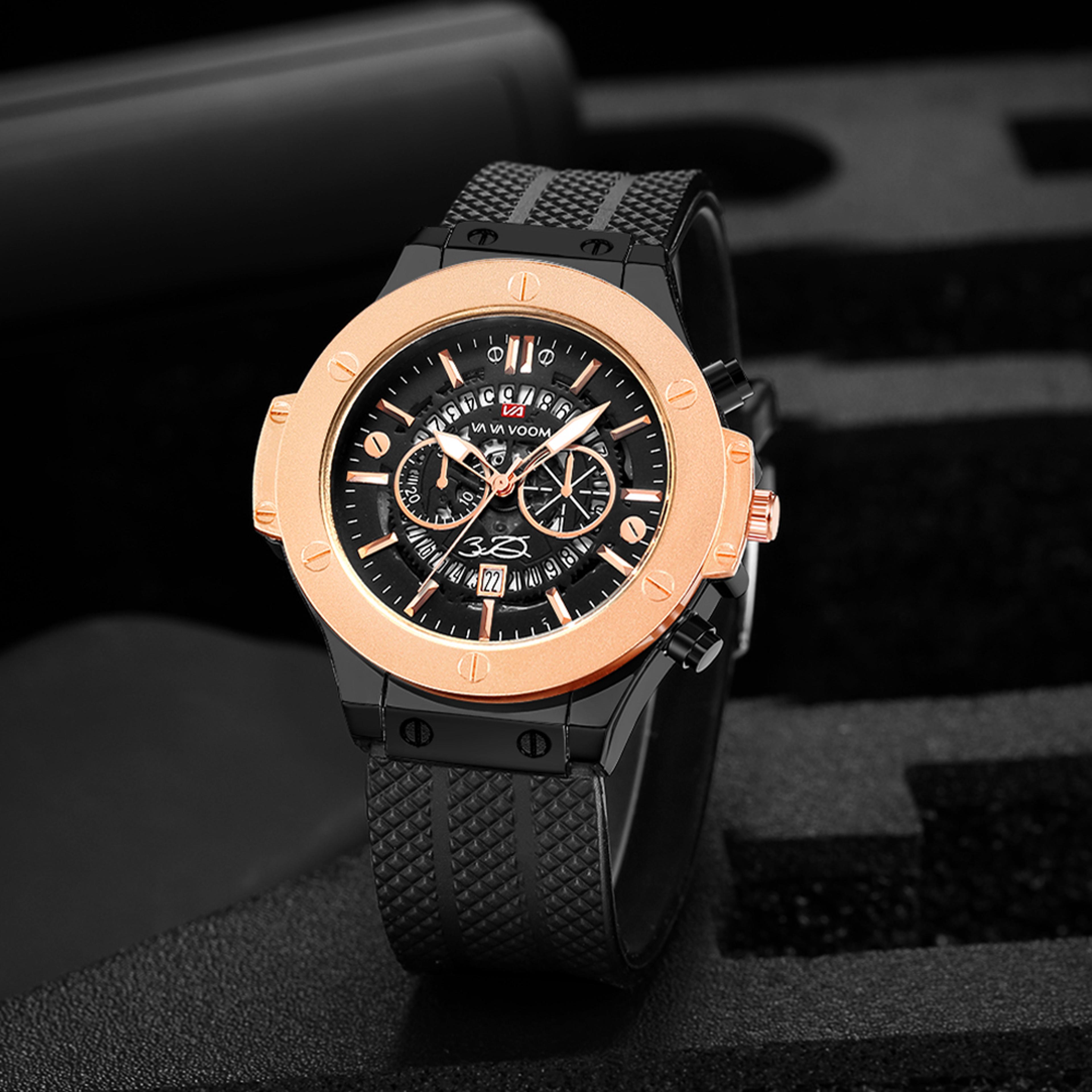 black silicone mens quartz sport watch with hollow out large dial