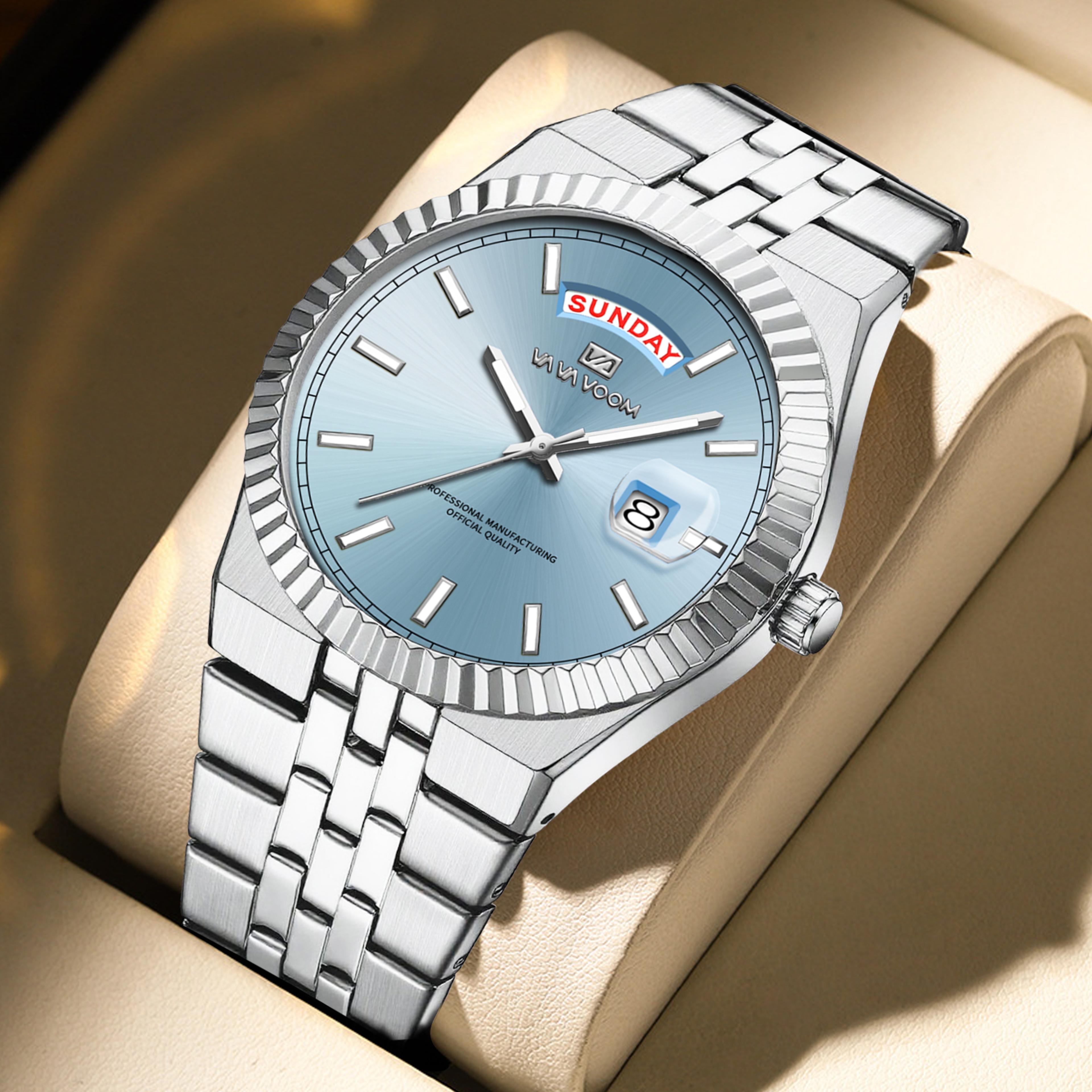 luxury mens quartz watch stainless steel date display luminous wristwatch