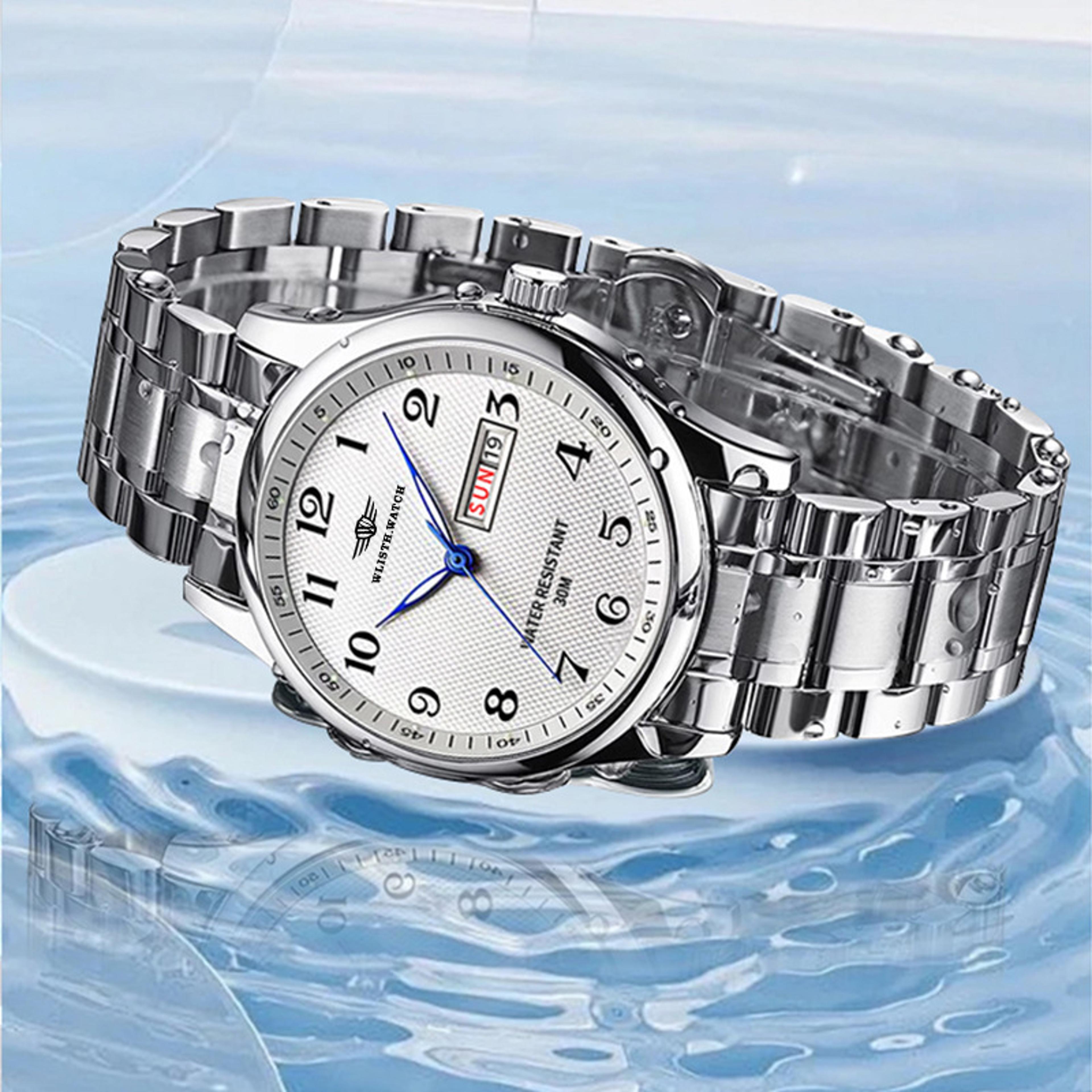 retro business quartz watch for men waterproof steel band calendar wristwatch