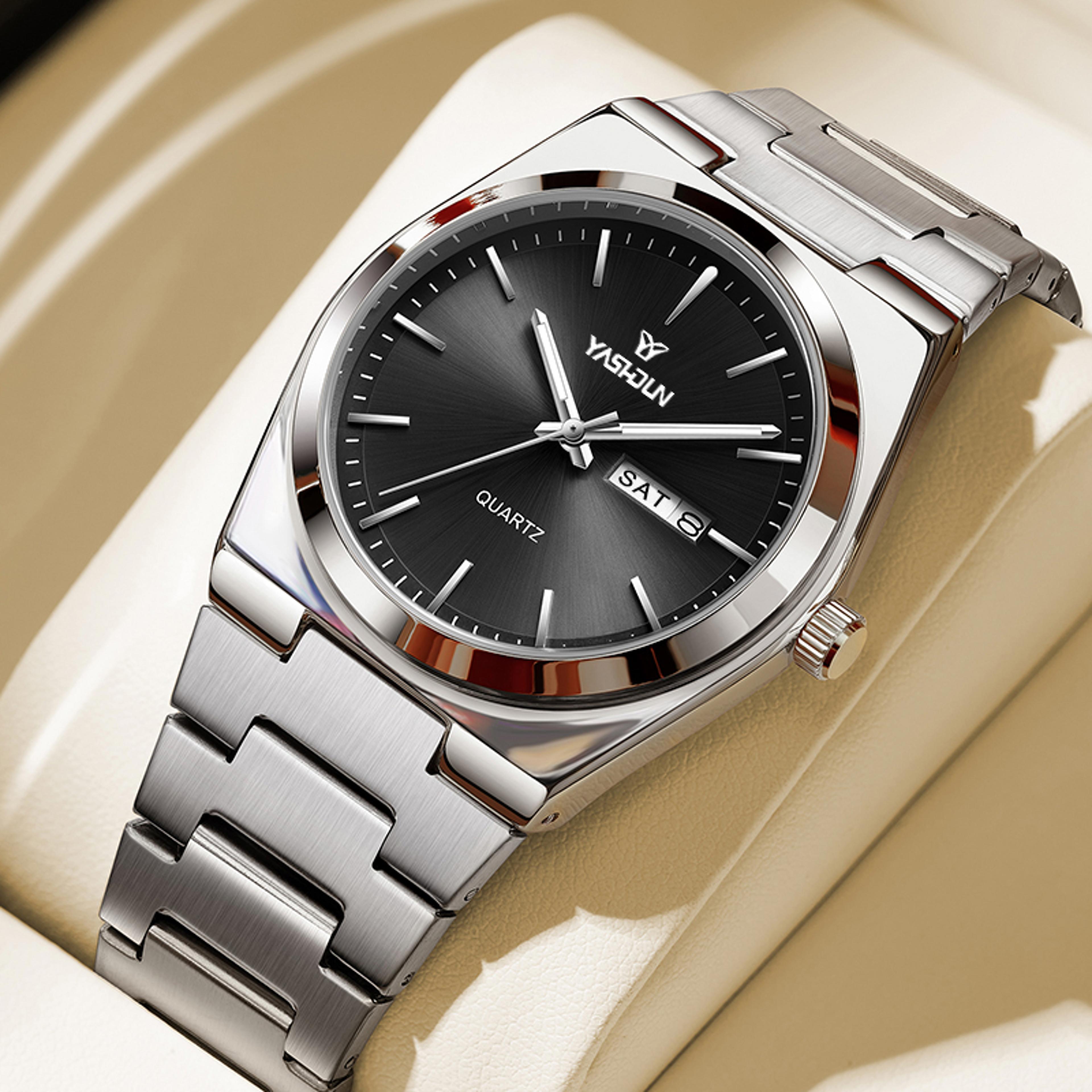 luxury stainless steel mens quartz watch luminous waterproof date week display