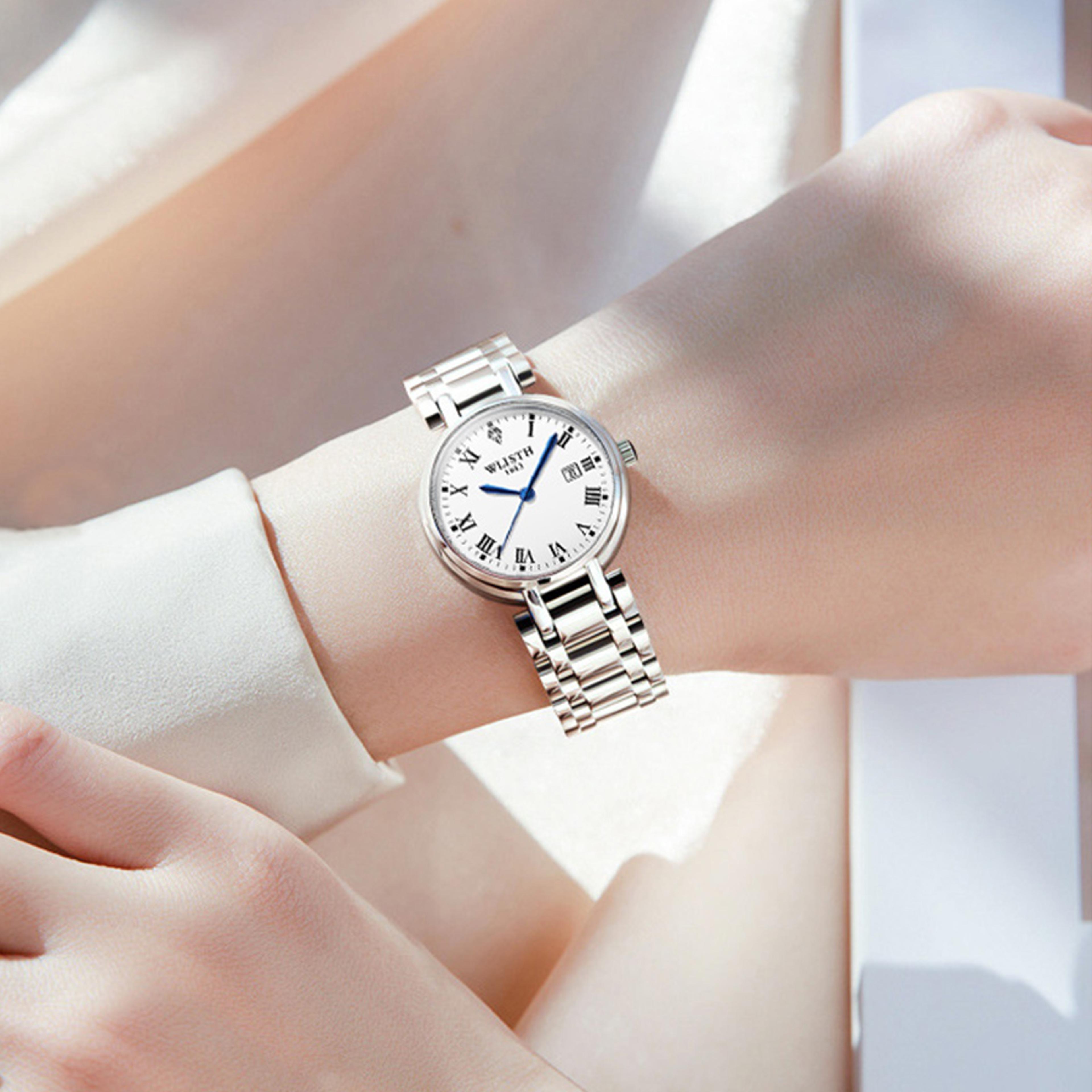 elegant womens stainless steel watch luminous waterproof quartz wristwatch gift