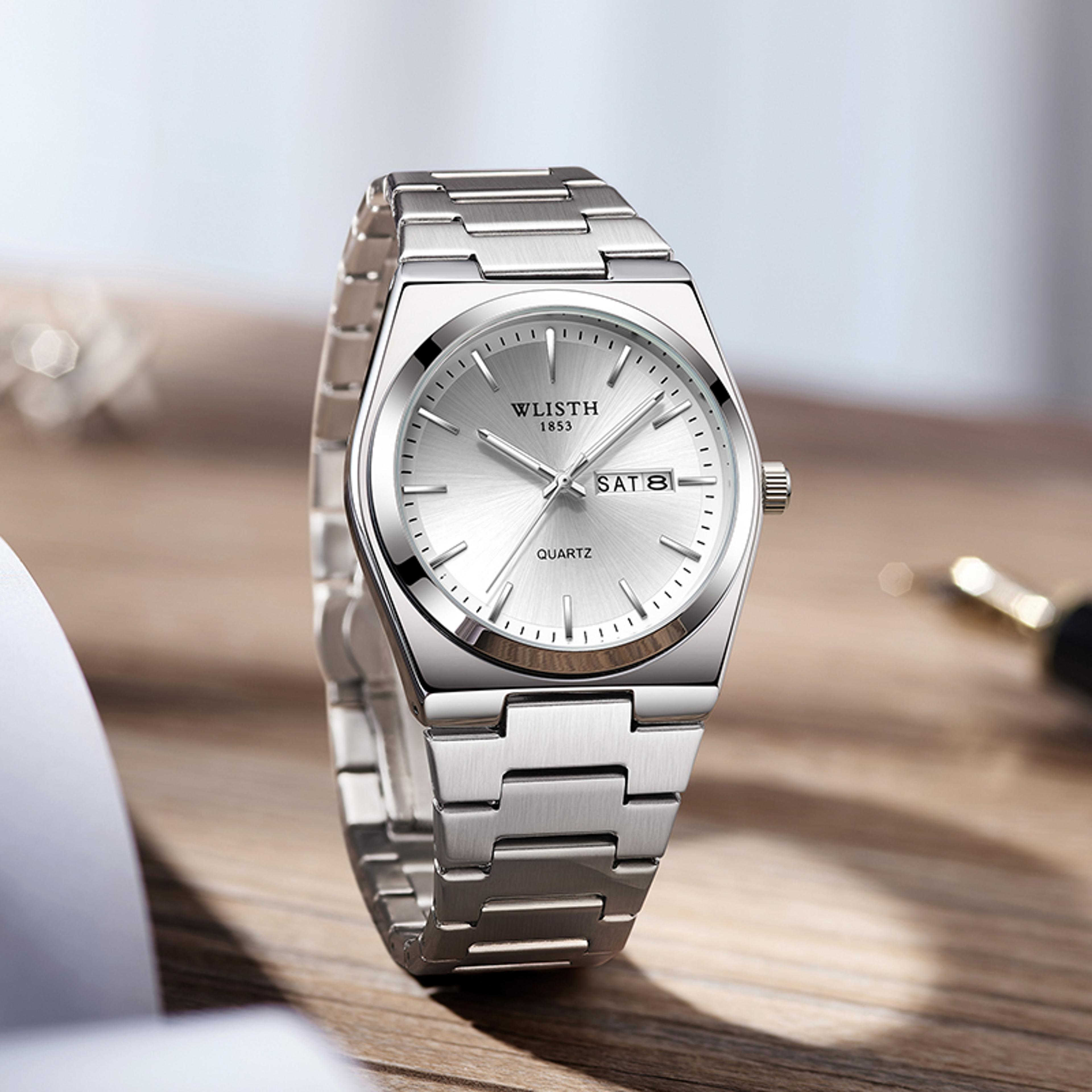 luxury mens quartz watch stainless steel calendar business watch