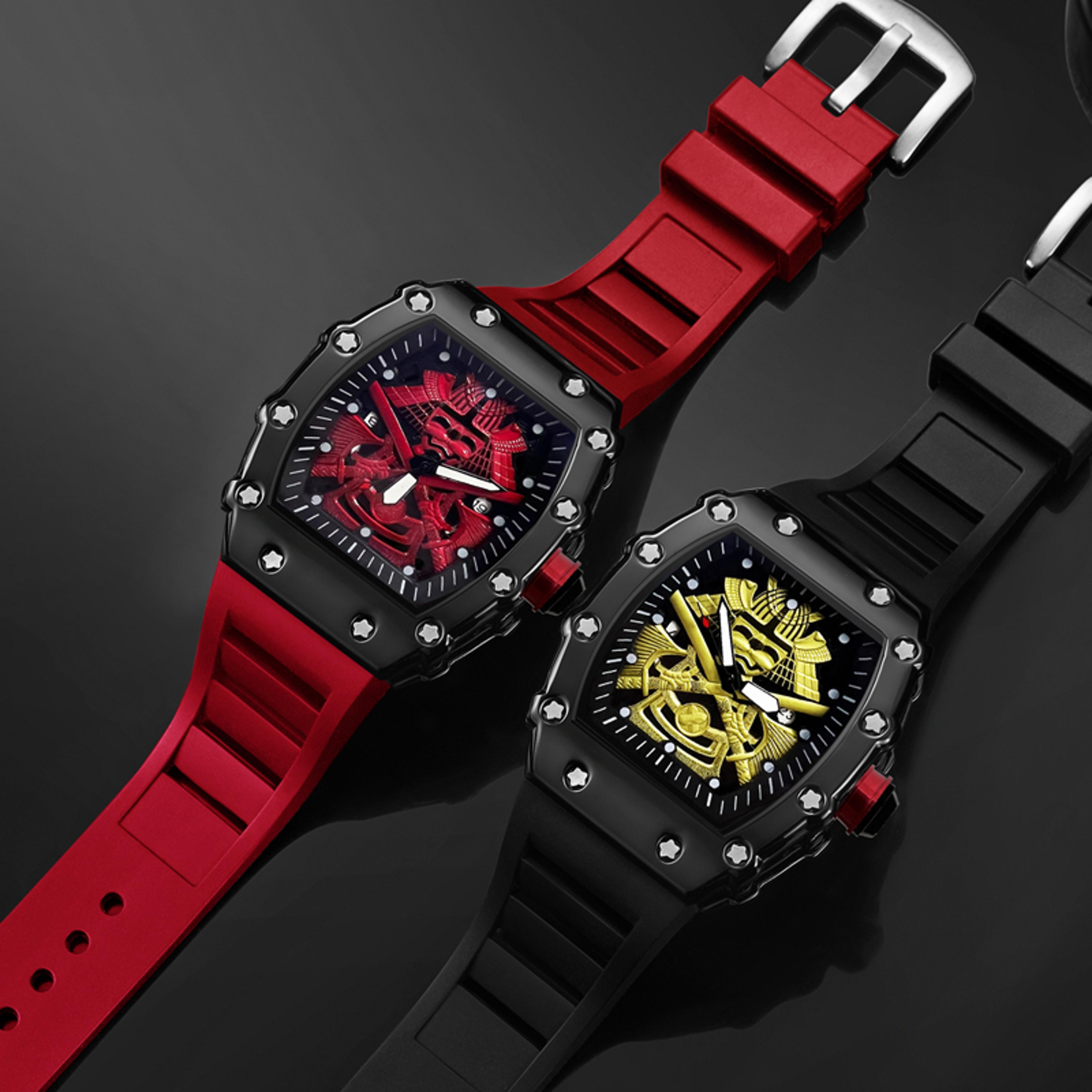barrel shaped mens quartz watch with silicone strap calendar and sporty design