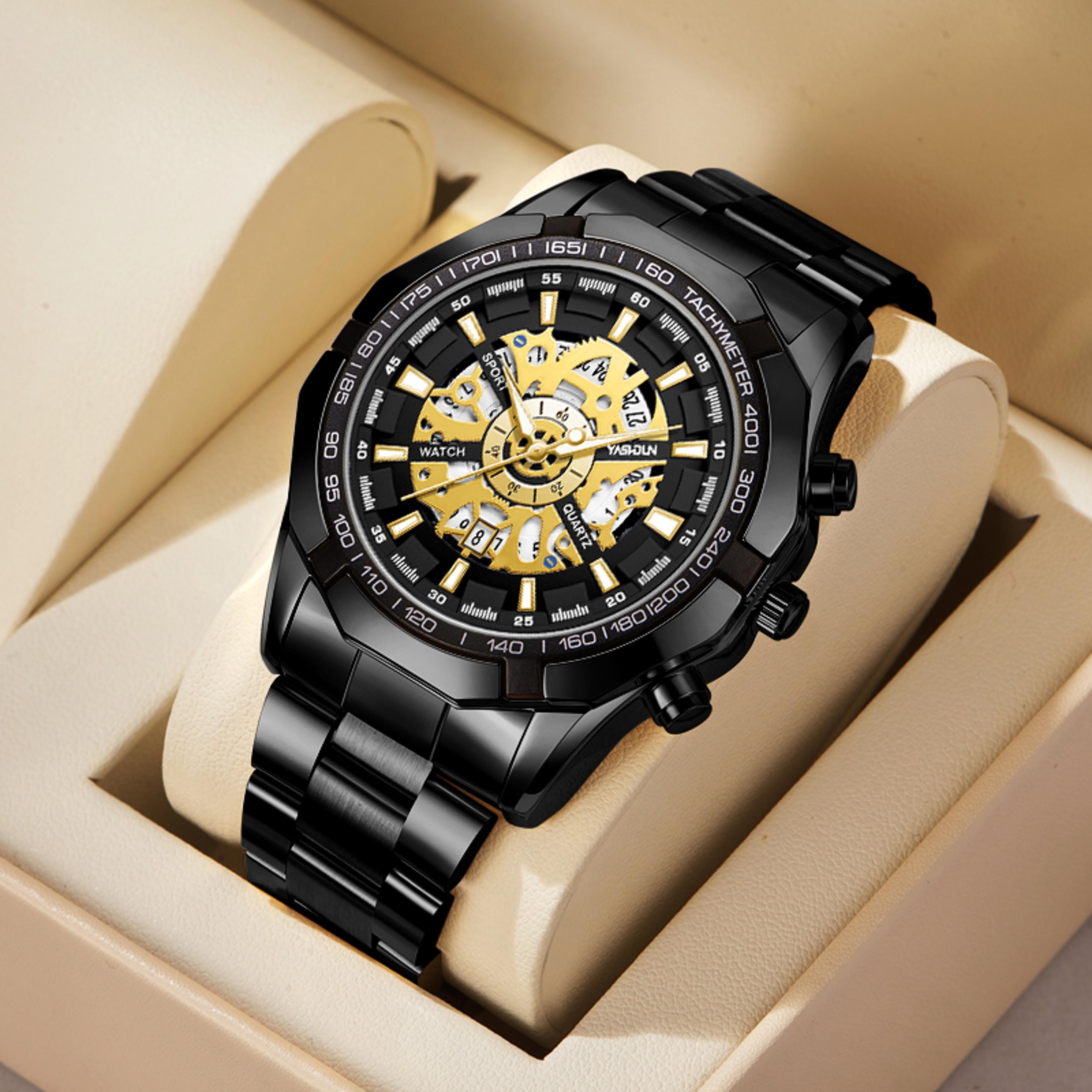 luxury skeleton automatic mens watch stainless steel waterproof hollow dial