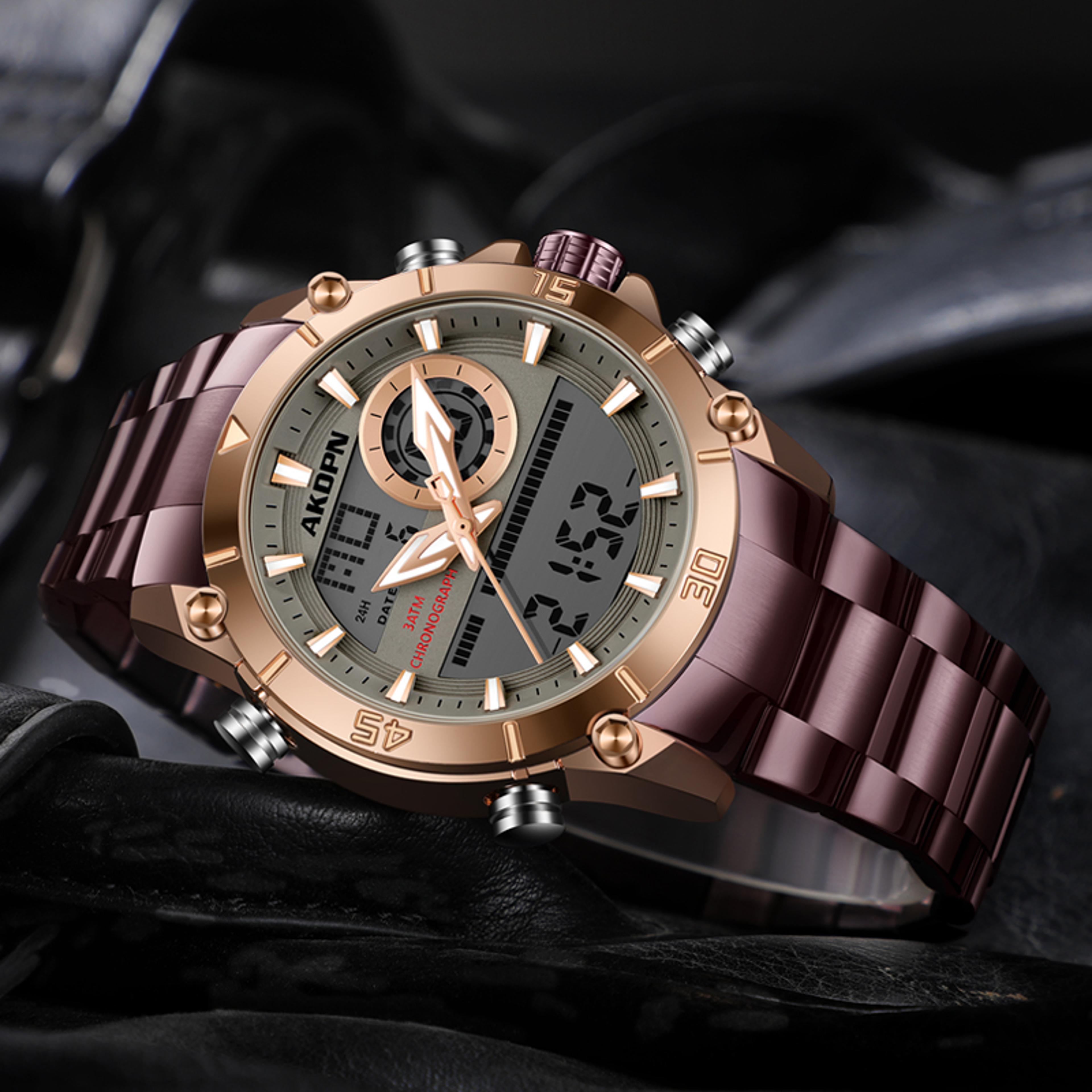 mens digital watch stainless steel military sports quartz wristwatch