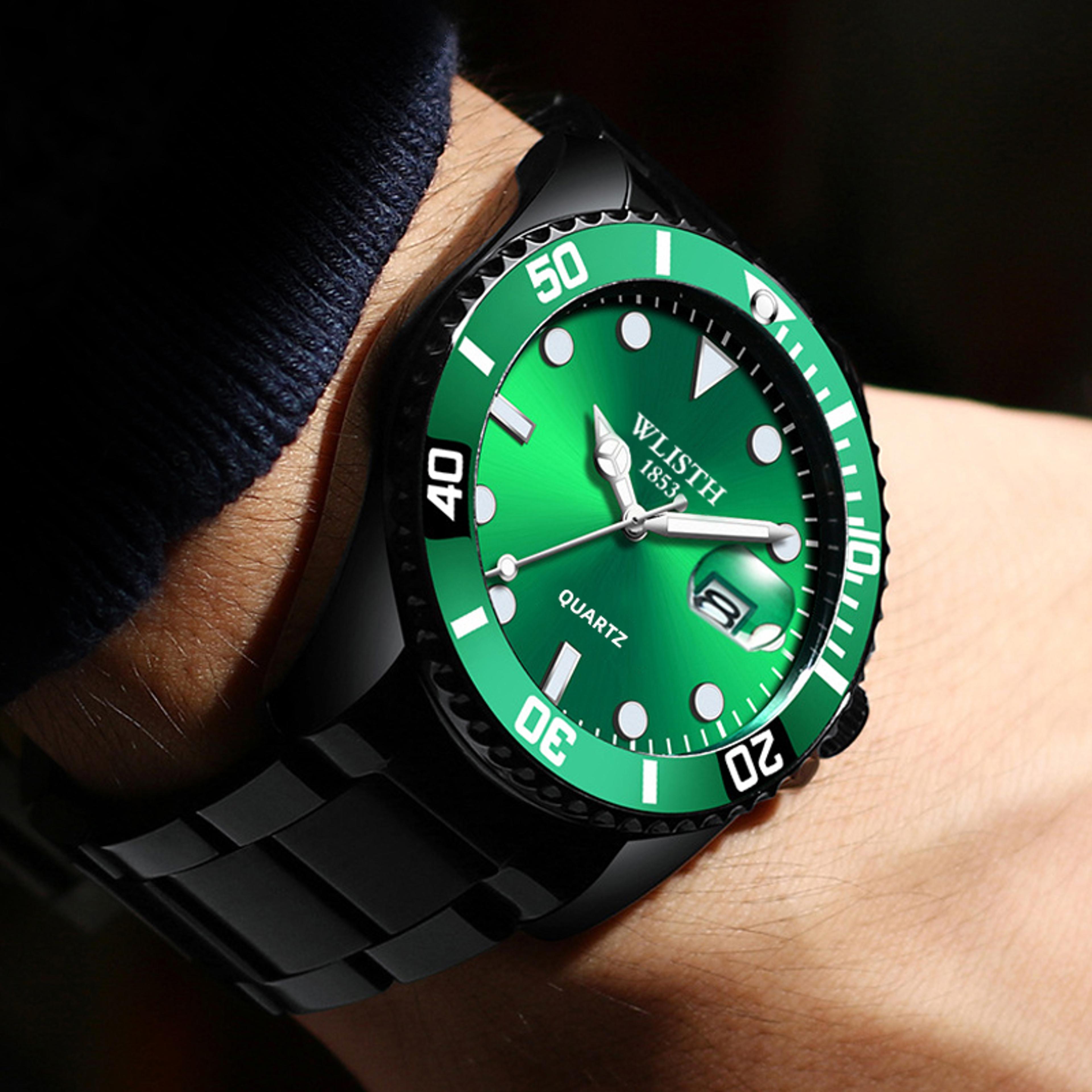 classic water ghost mens quartz watch with luminous calendar and steel strap