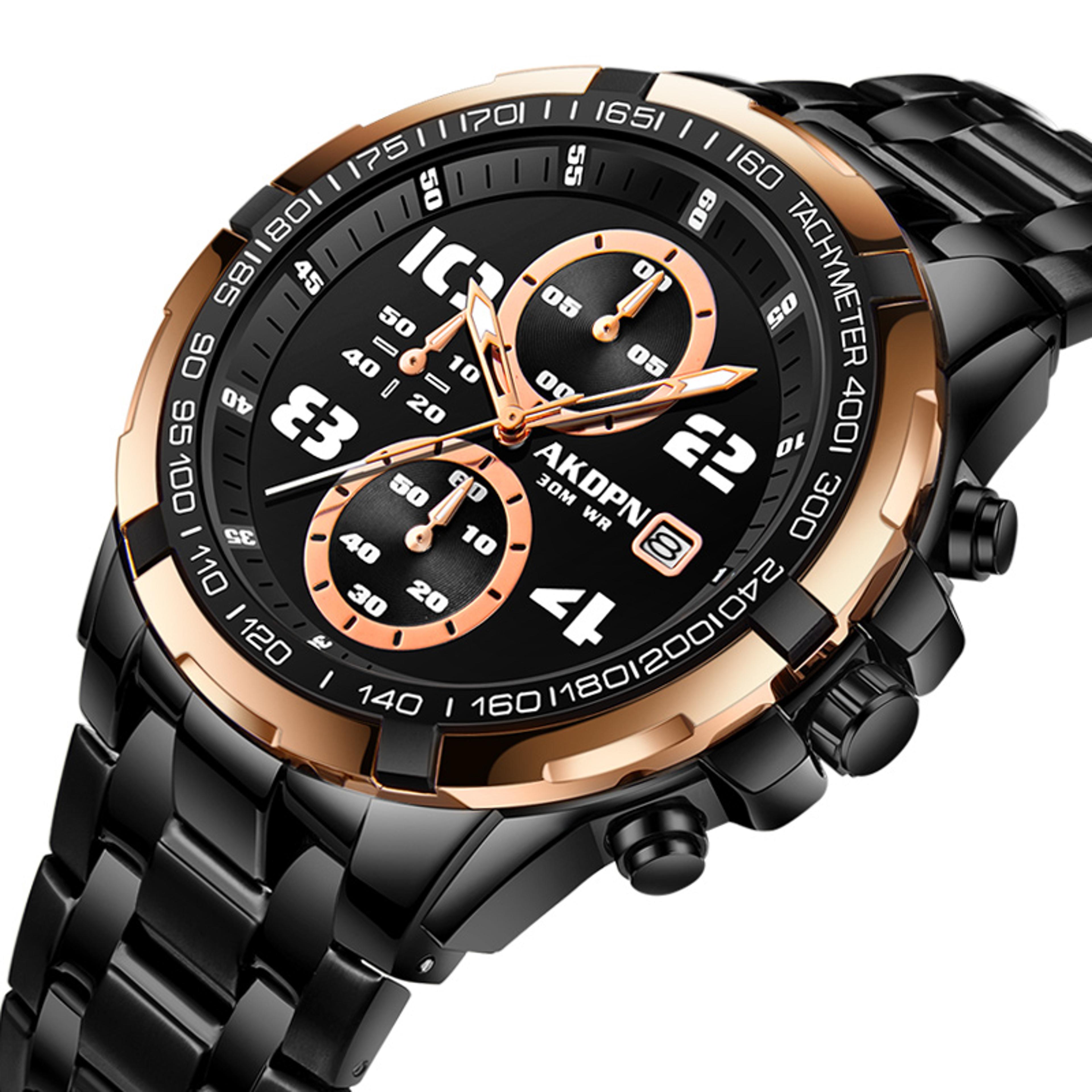 mens big dial quartz watch stainless steel waterproof luminous chronograph sport watch