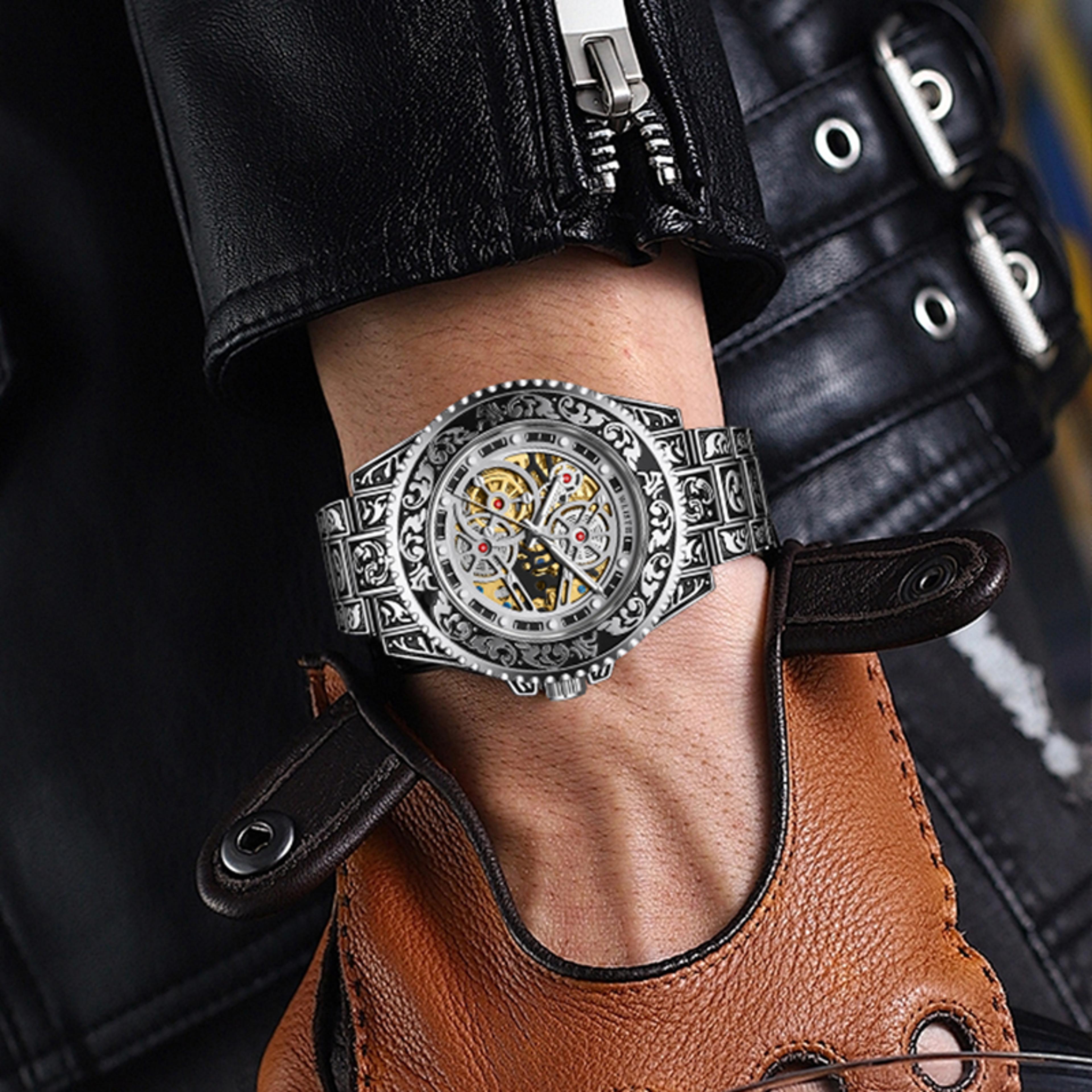 timeless retro automatic mechanical watch for men with luminous skeleton dial