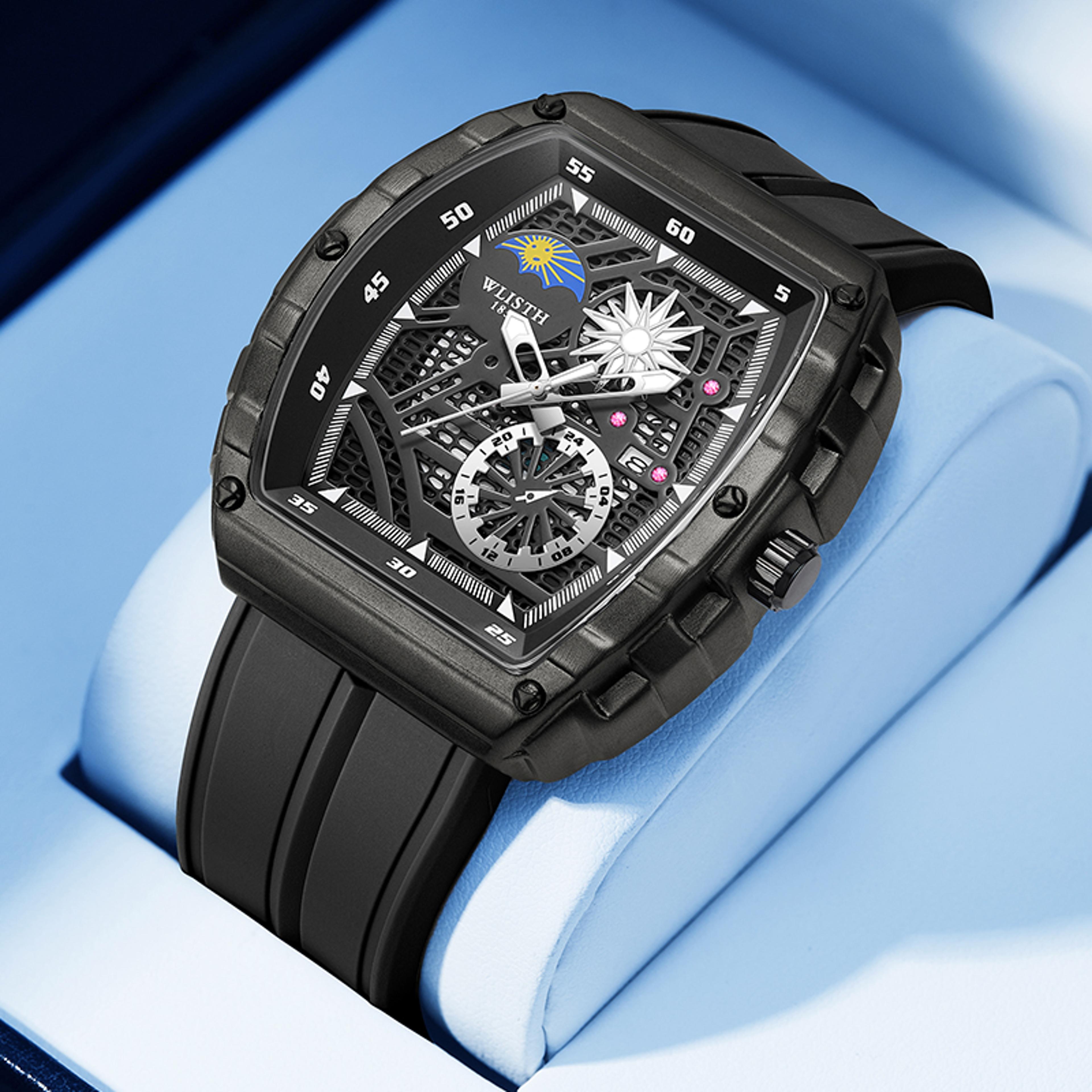 luxury barrel shaped watch for men luminous hollow dial waterproof fashion wristwatch