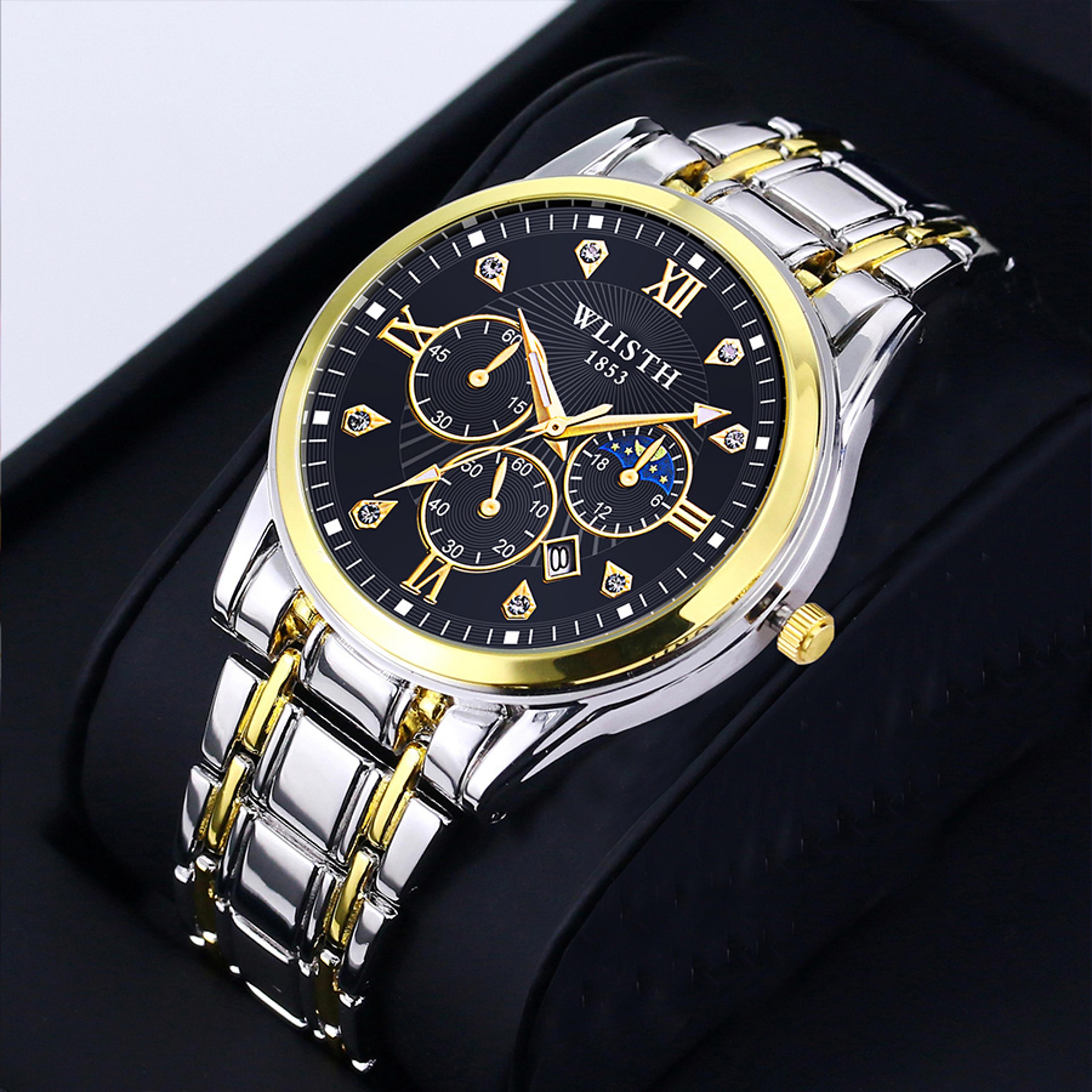 classic multifunctional stainless steel roman dial quartz watch for men