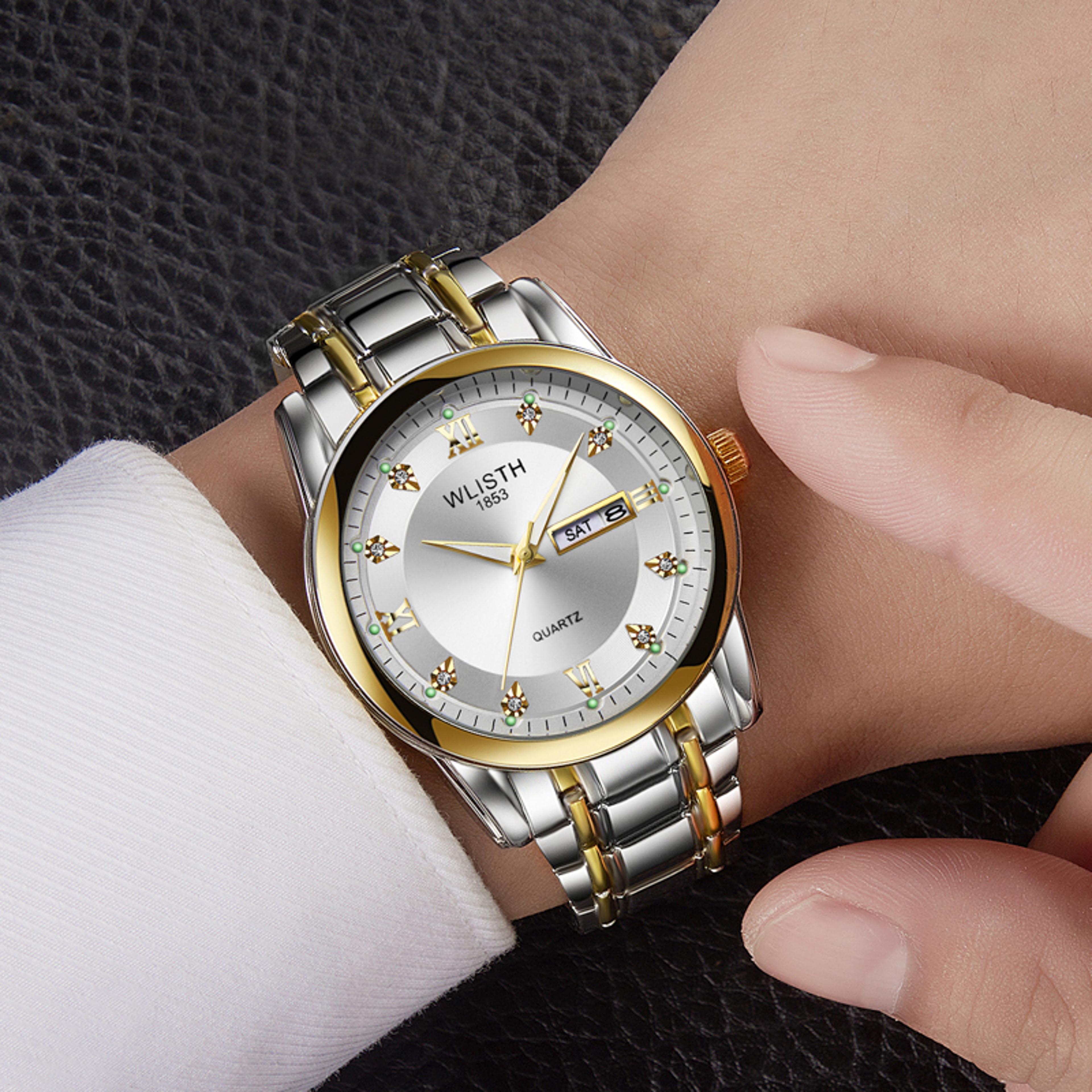 business mens stainless steel quartz watch waterproof luminous wristwatch