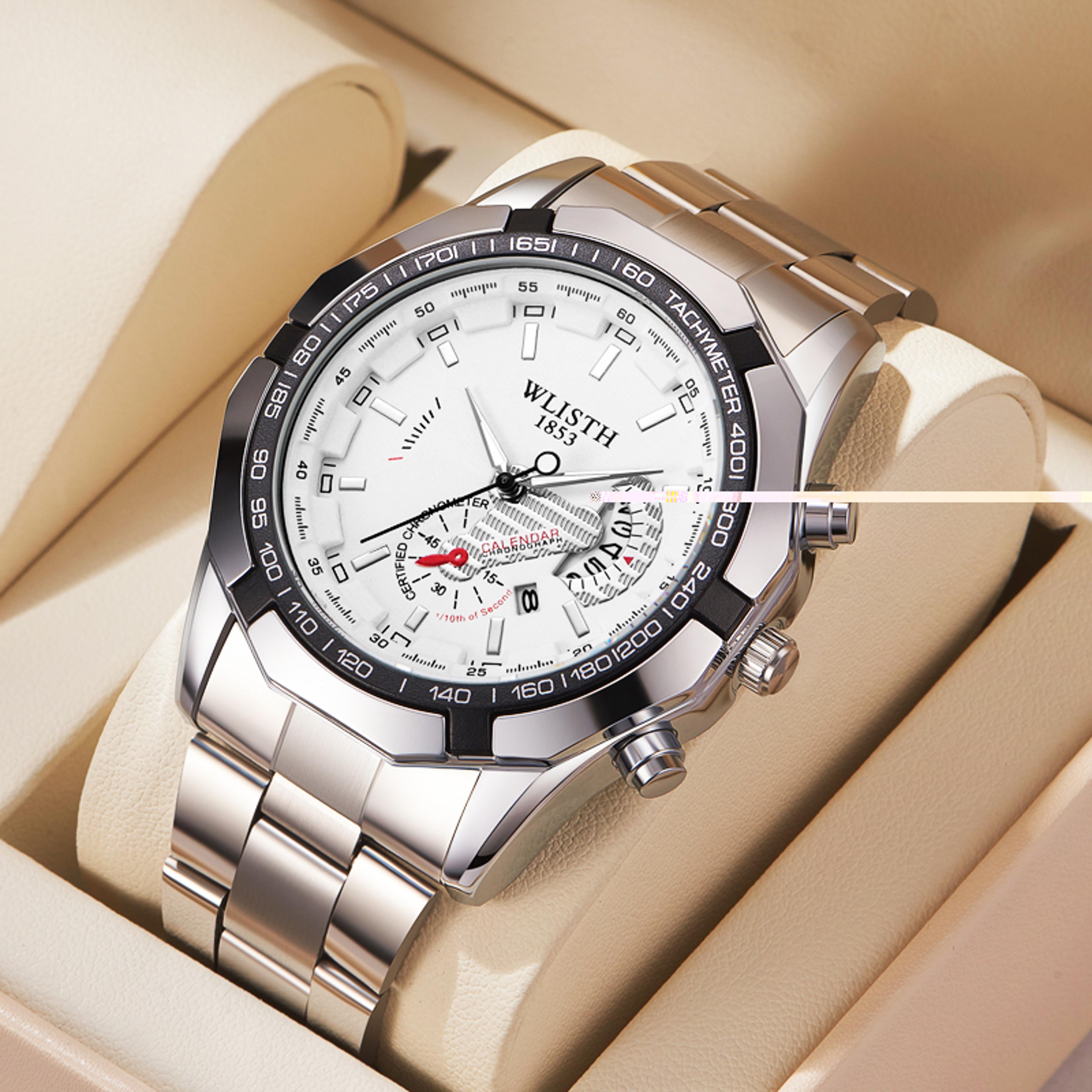 mens quartz watch stainless steel sports watch with luminous dial and calendar