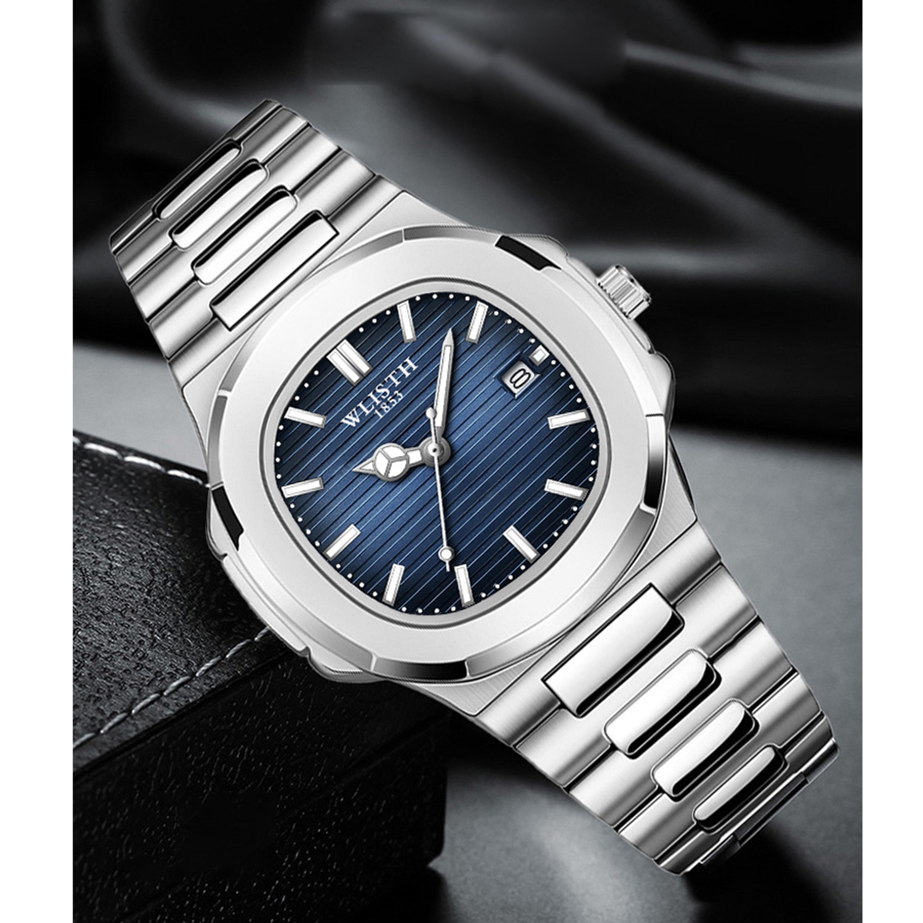 mens stainless steel business watch luminous quartz waterproof sport wristwatch