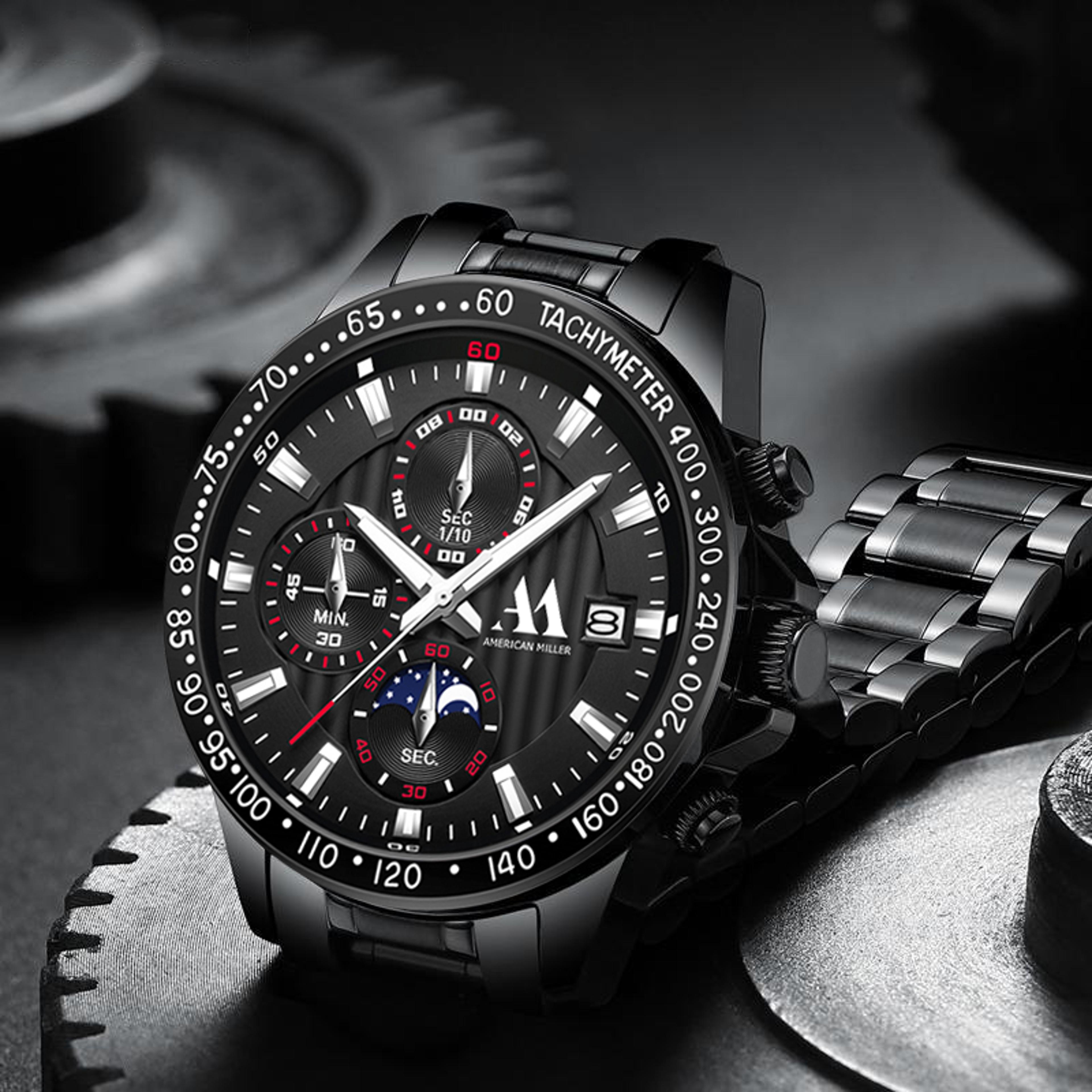 mens multifunction quartz chronograph watch with luminous hands