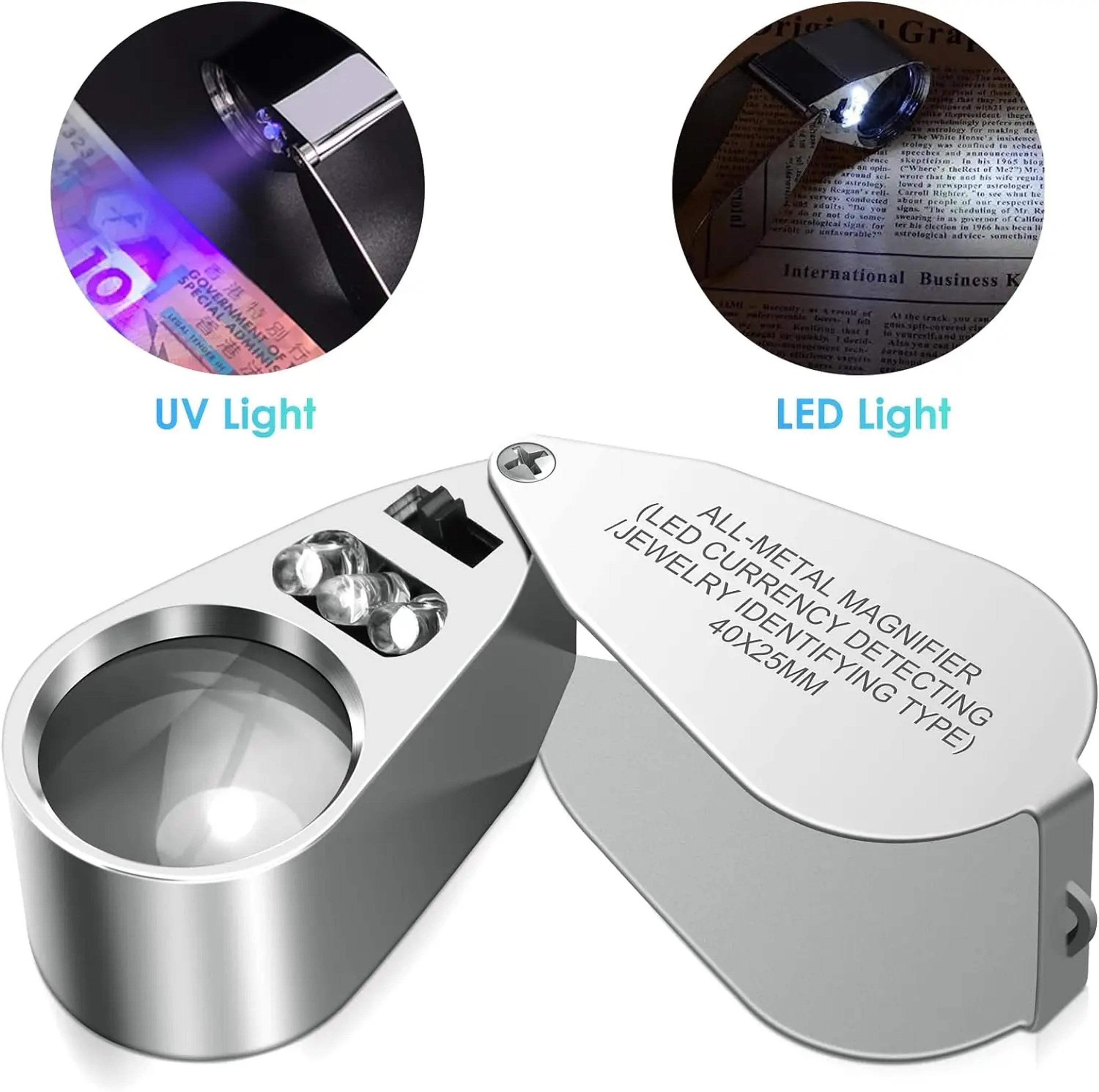 illuminated jewelers loupe magnifier folding pocket magnifying glass with led light