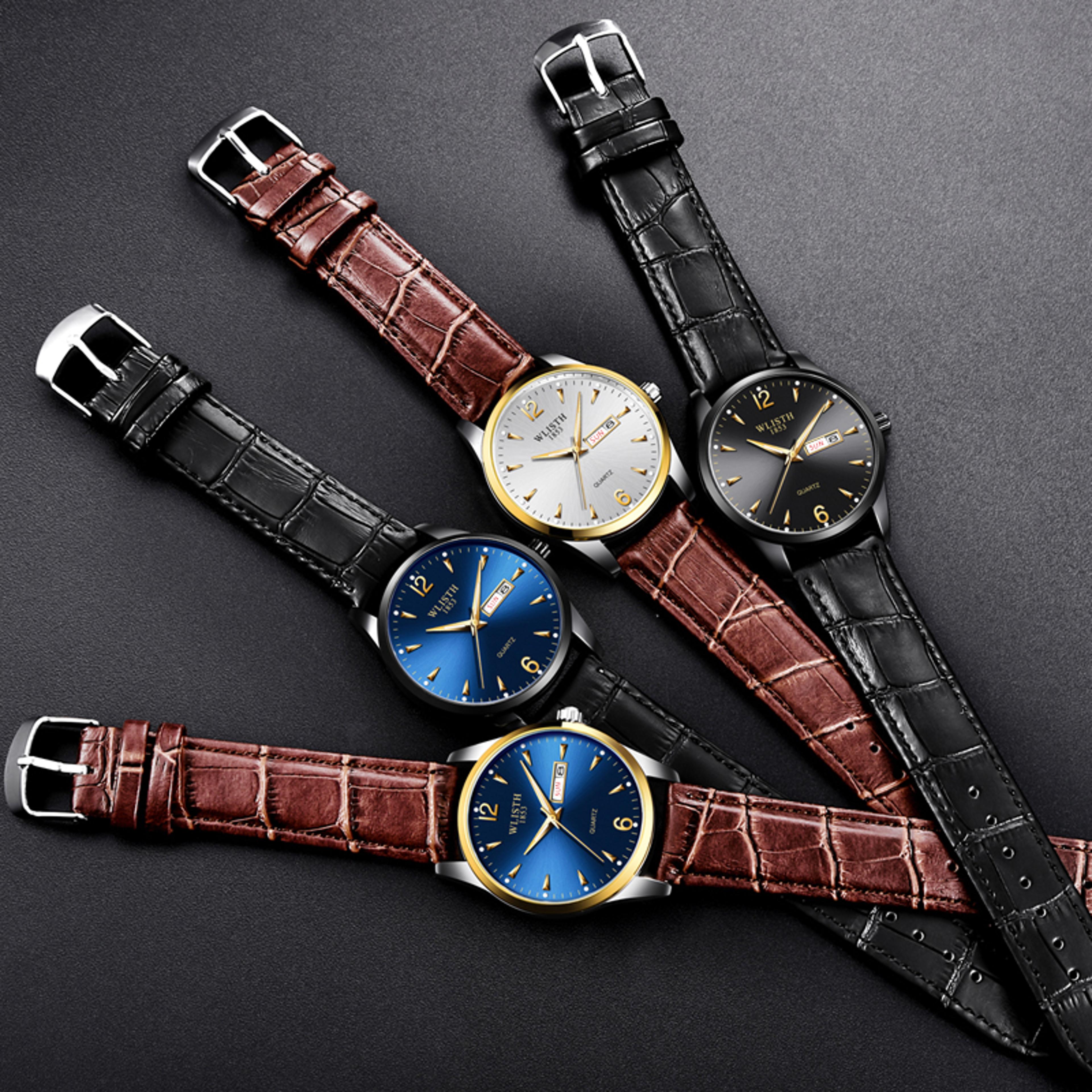 mens luxury quartz watch with leather strap for business and everyday style