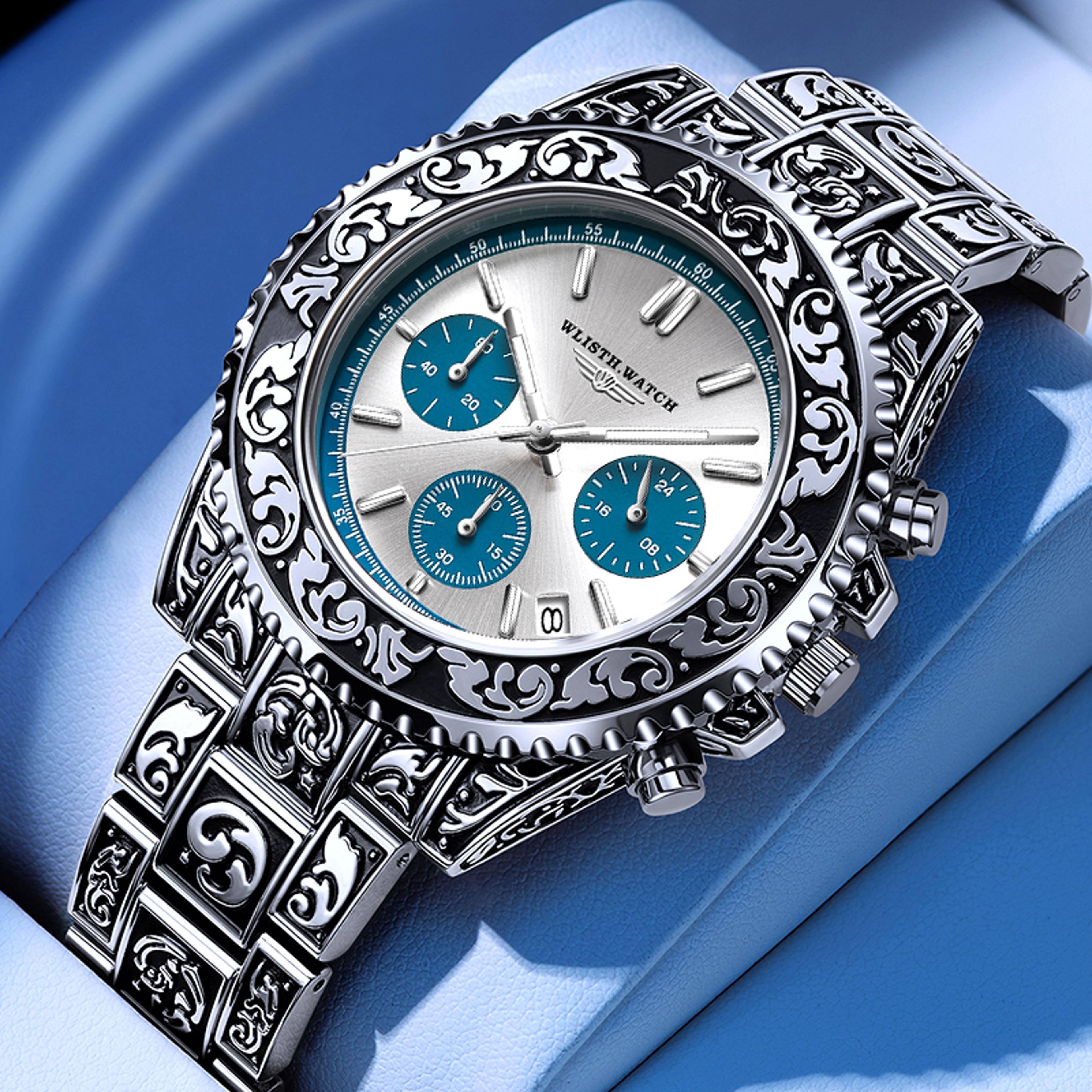 luxury mens chronograph watch waterproof stainless steel
