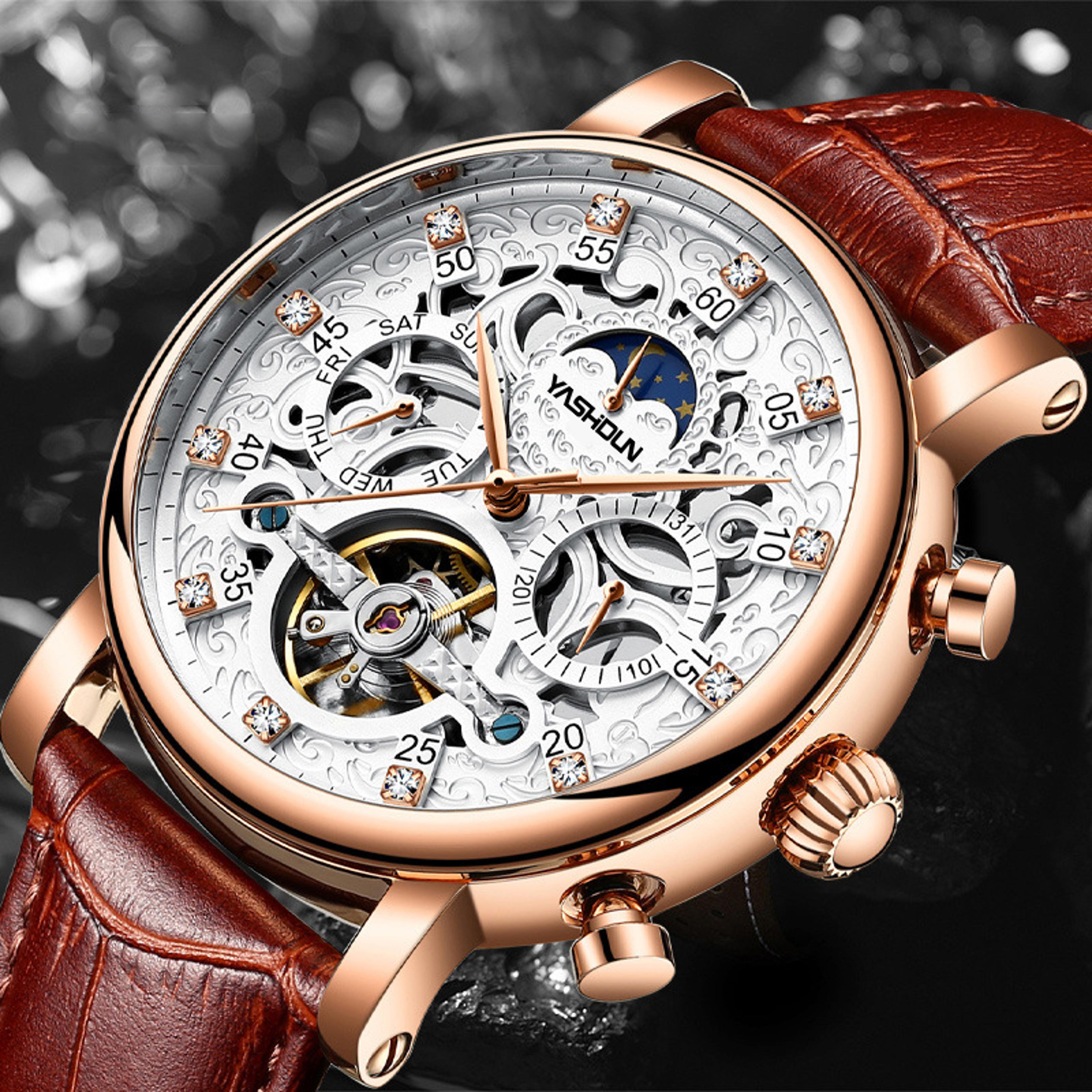hollow skeleton automatic mechanical watch for men