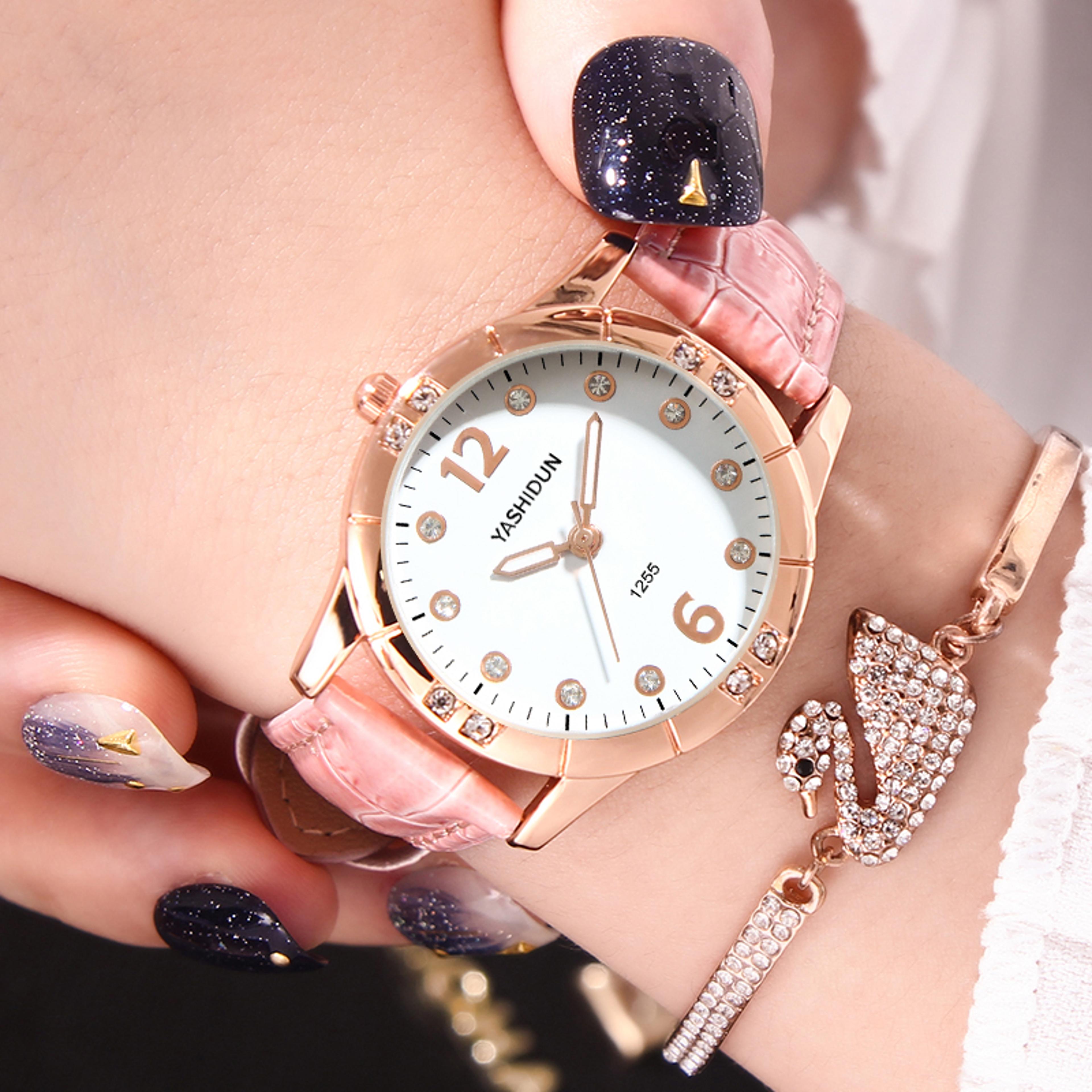 simple elegant womens quartz watch with leather strap waterproof casual style