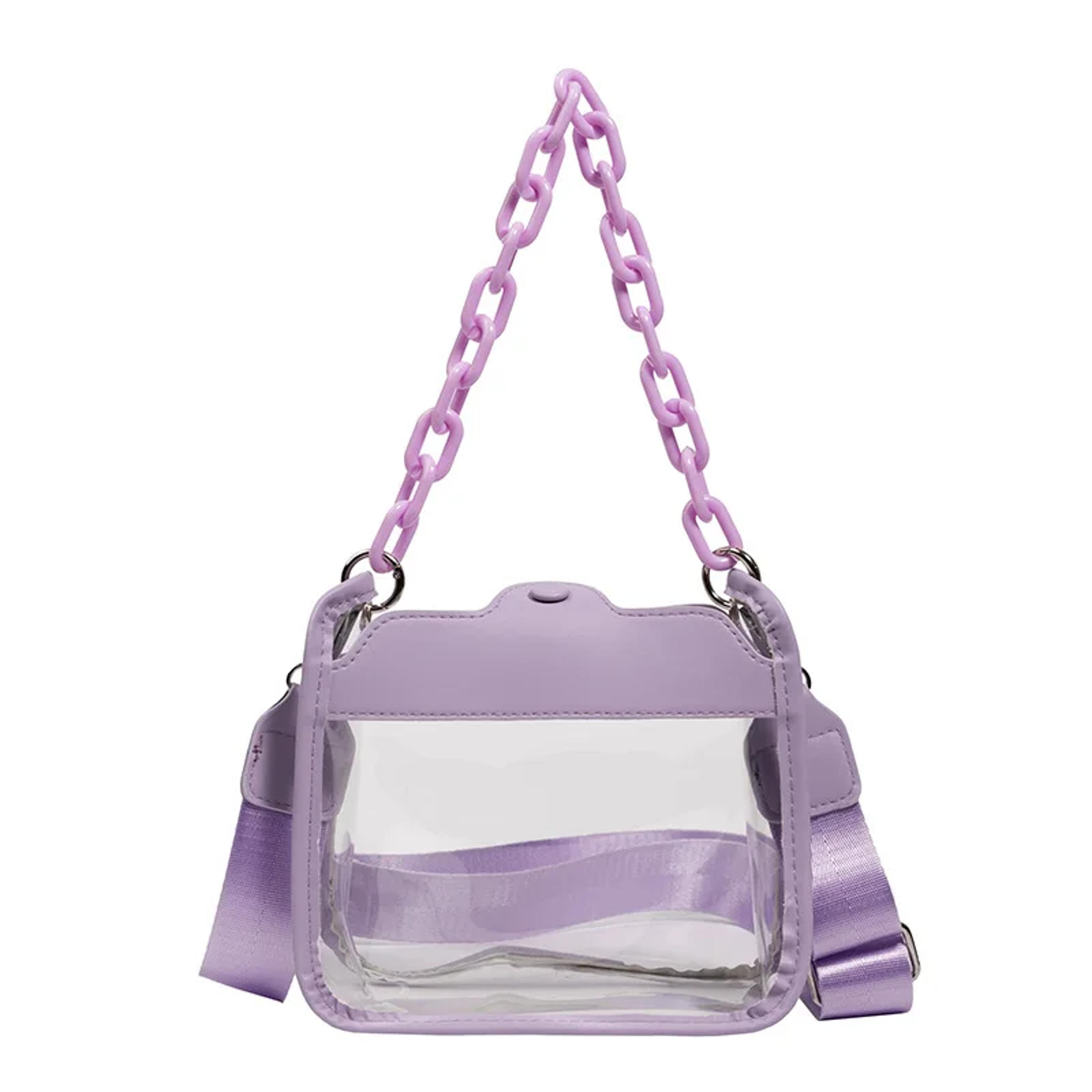 clear crossbody bag for women with transparent pvc box design and chain strap