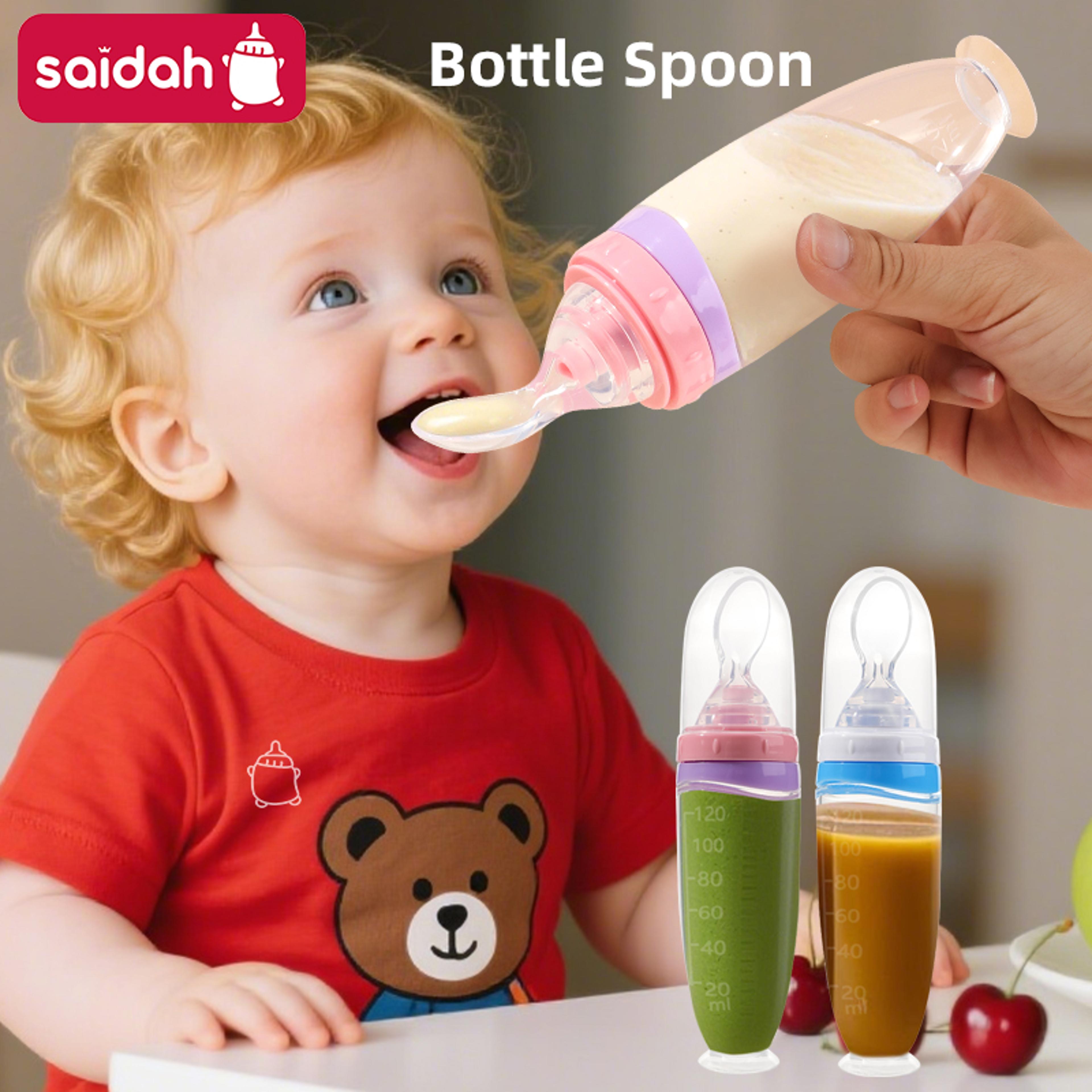 infant silicone squeeze feeder with detachable spoon