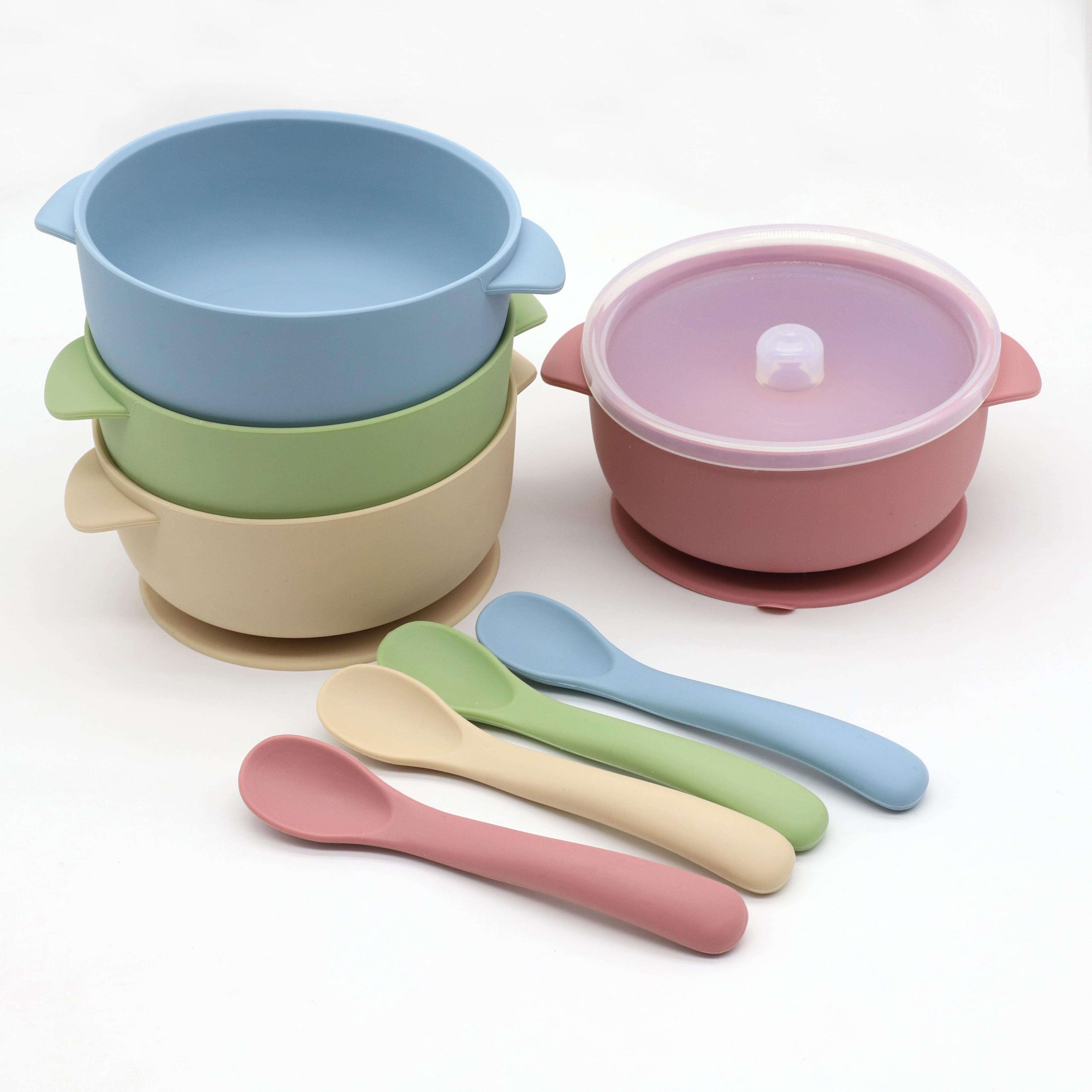 silicone suction bowl set with lid and spoon