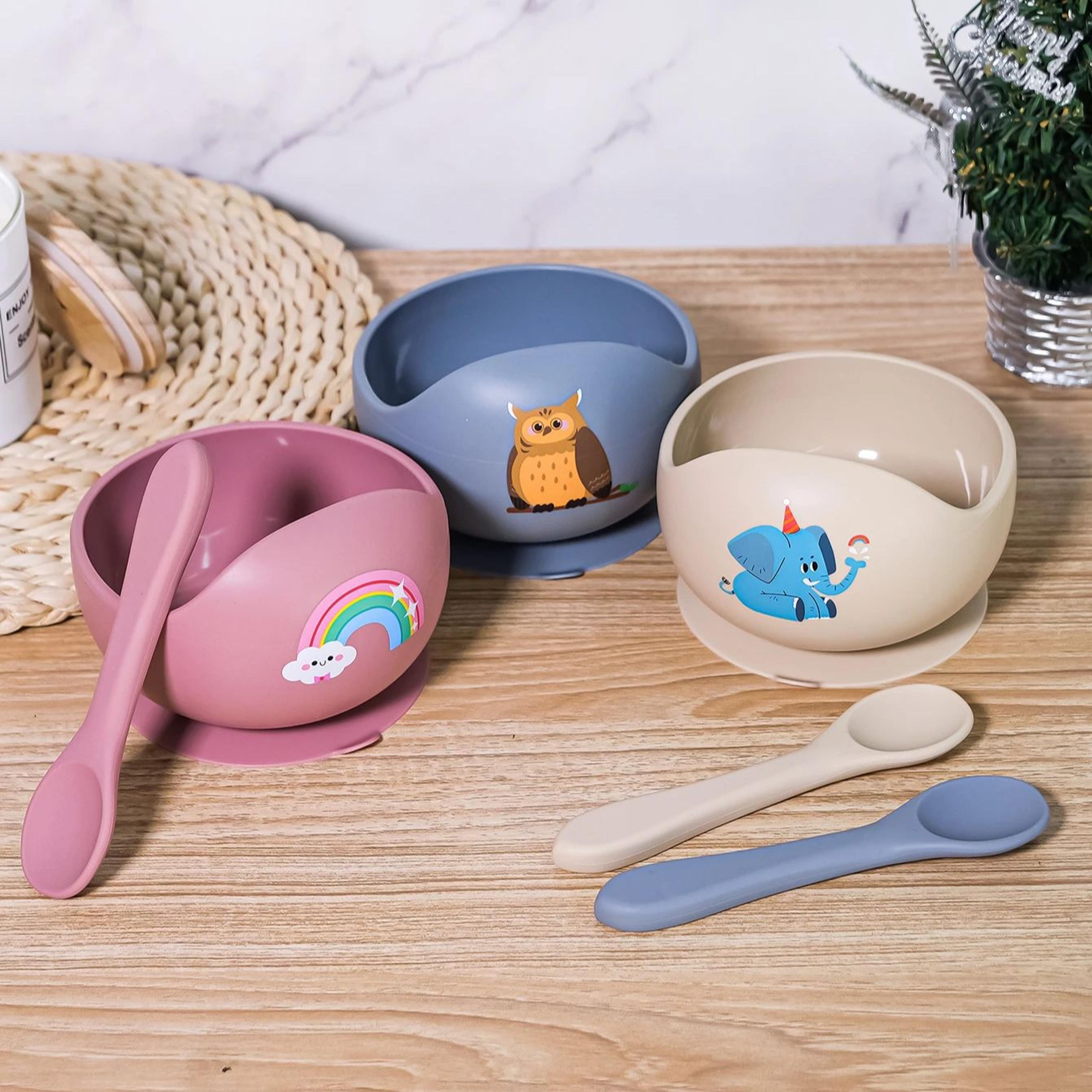 silicone suction feeding bowl with spoon for kids