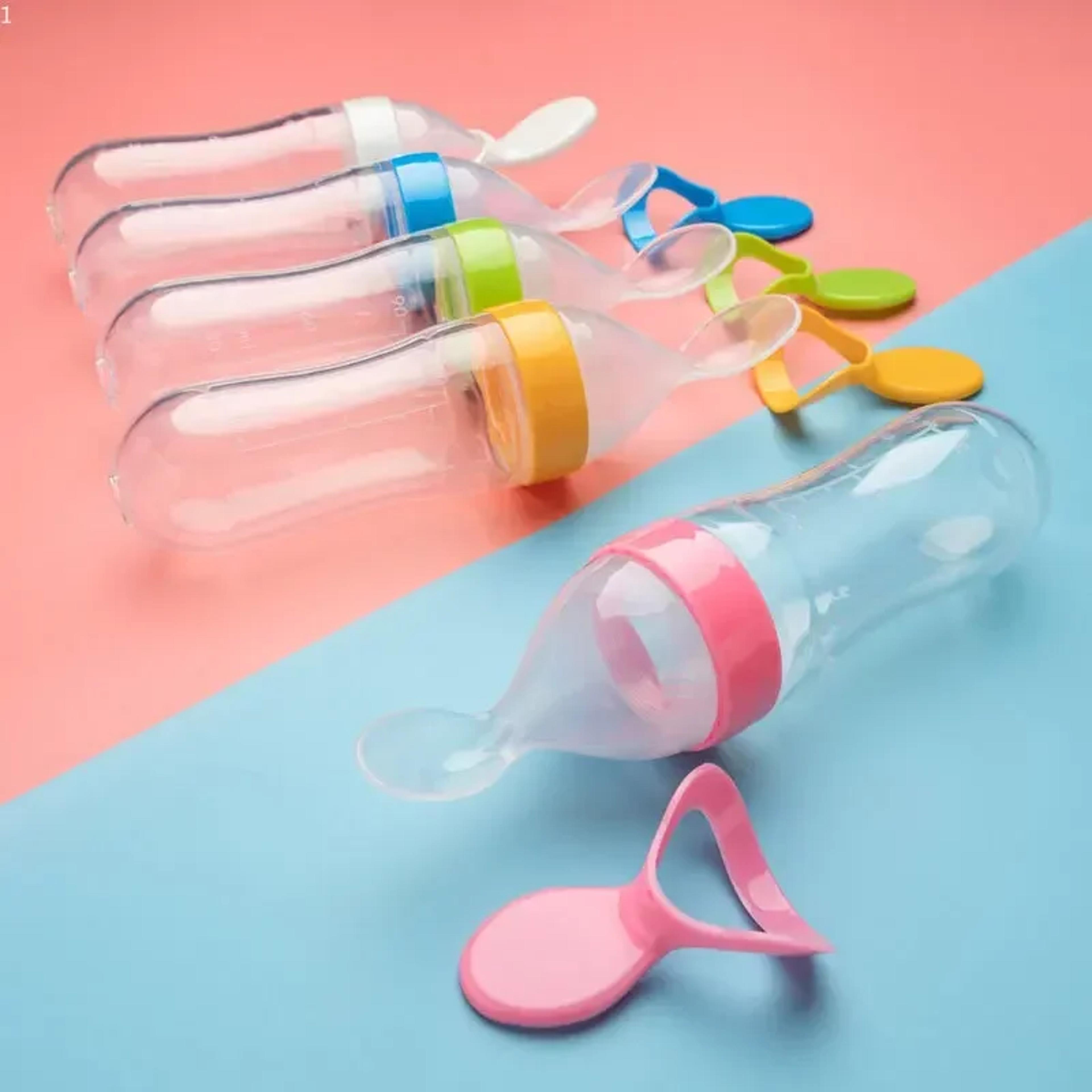 silicone baby food feeder squeeze bottle with spoon and dropper