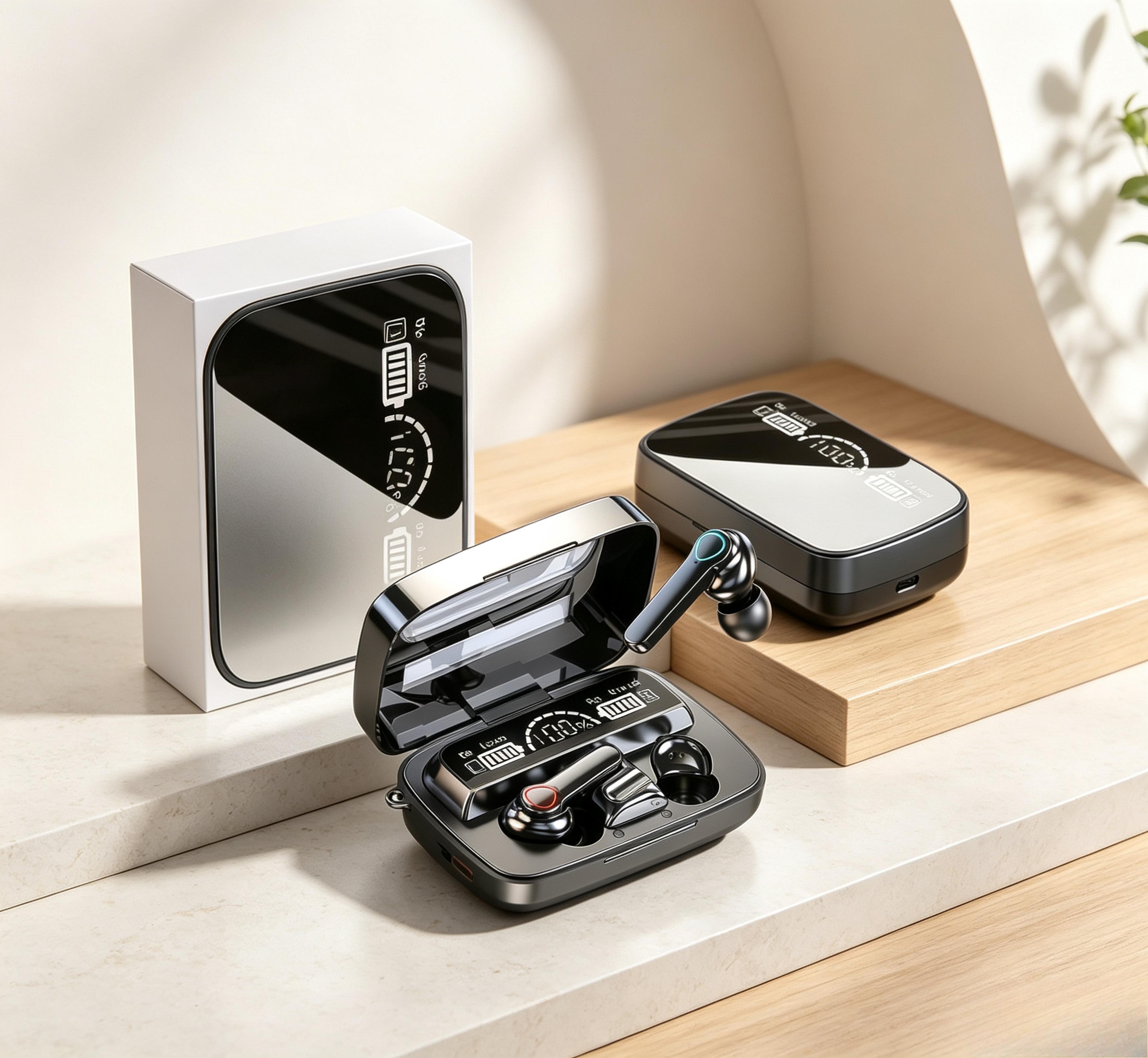 tws bluetooth earbuds with active noise cancellation and digital display